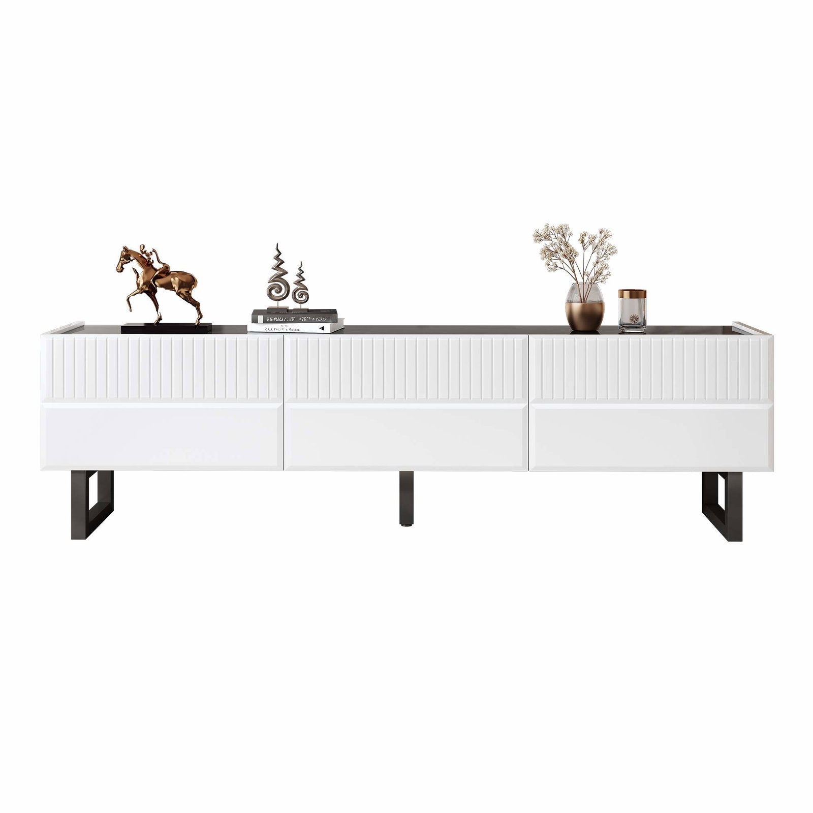 Sort-hvidt TV-bord med opbevaring – 170 x 35 x 47 cm
