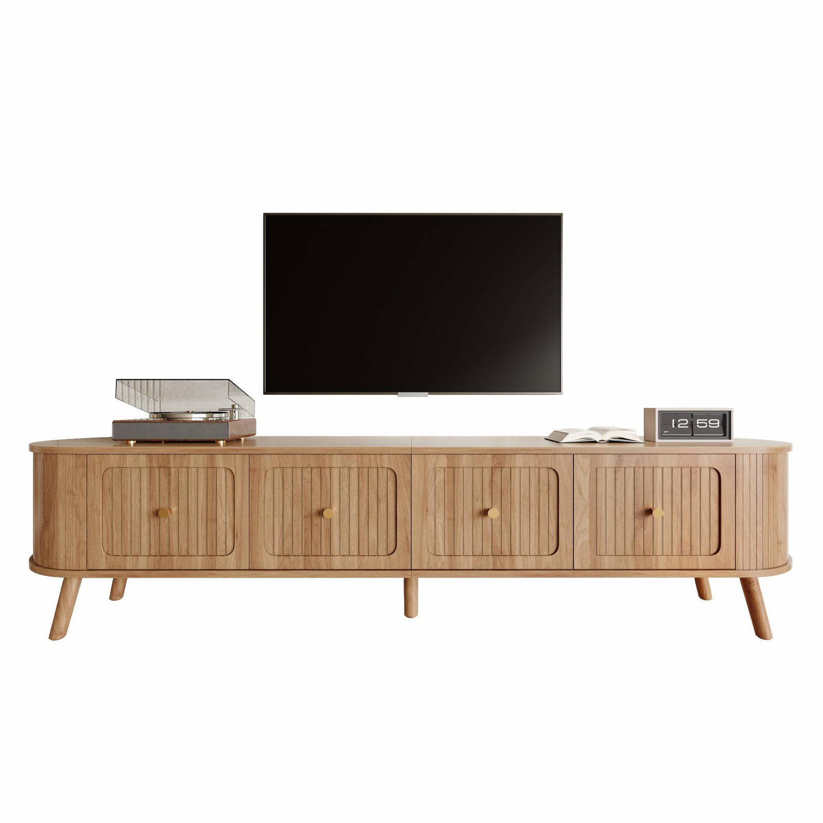 TV-bord i egetræ med guldhåndtag – 180 x 38 x 47 cm