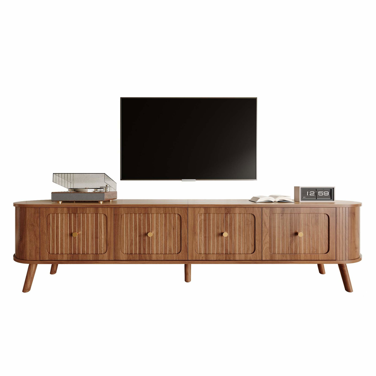 TV-bord i valnød – vintage-stil, guldhåndtag, 180 cm