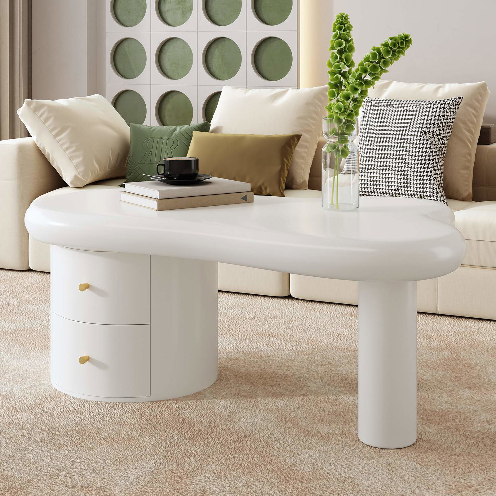 Hvidt sofabord med skuffer – Moderne, pladsbesparende design