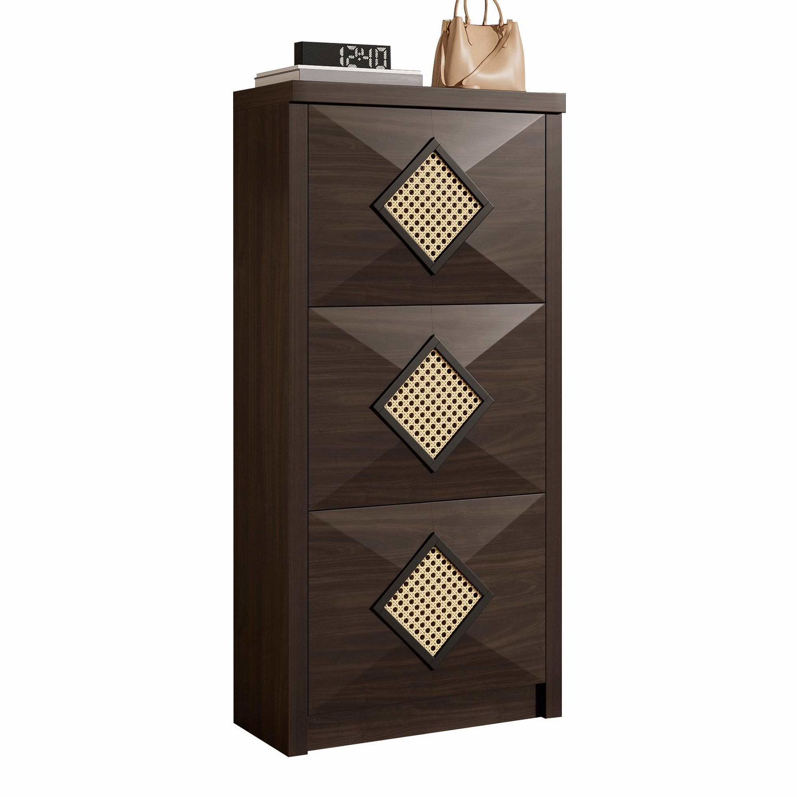 Vintage skoskab med rattan, pladsbesparende design