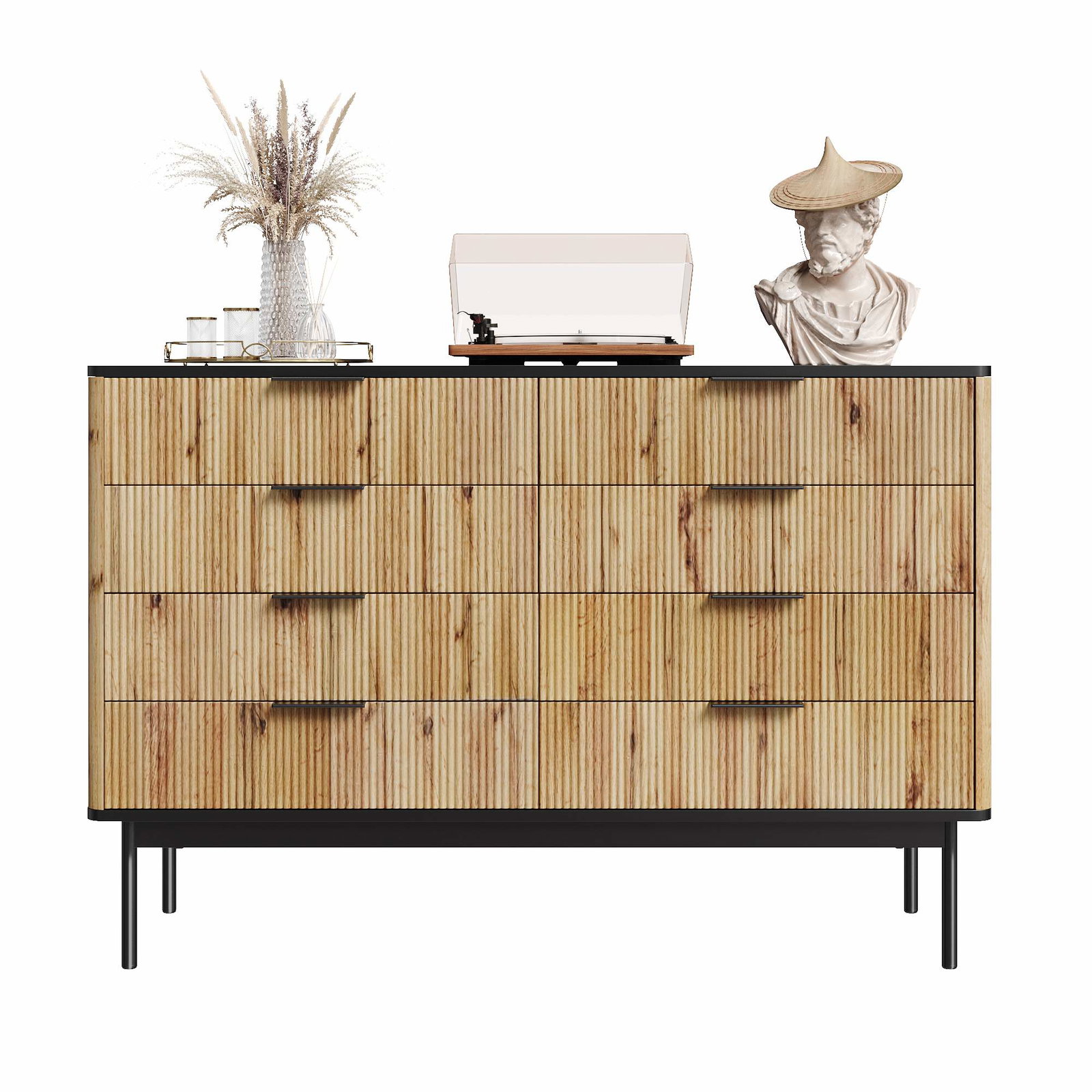Moderne MDF skænk – Natur & Sort, 120x39,5x80cm