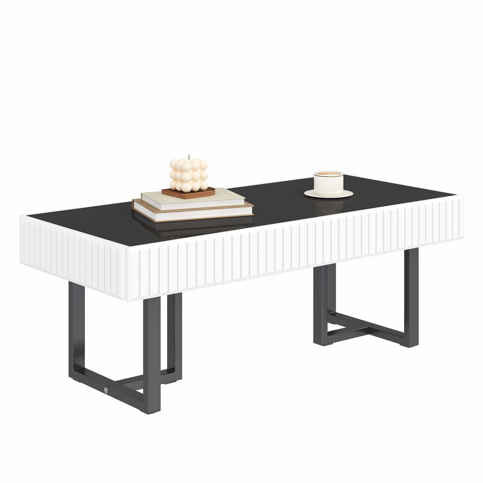 Sort og hvidt sofabord – blankt, holdbart, 110x50,5x41 cm