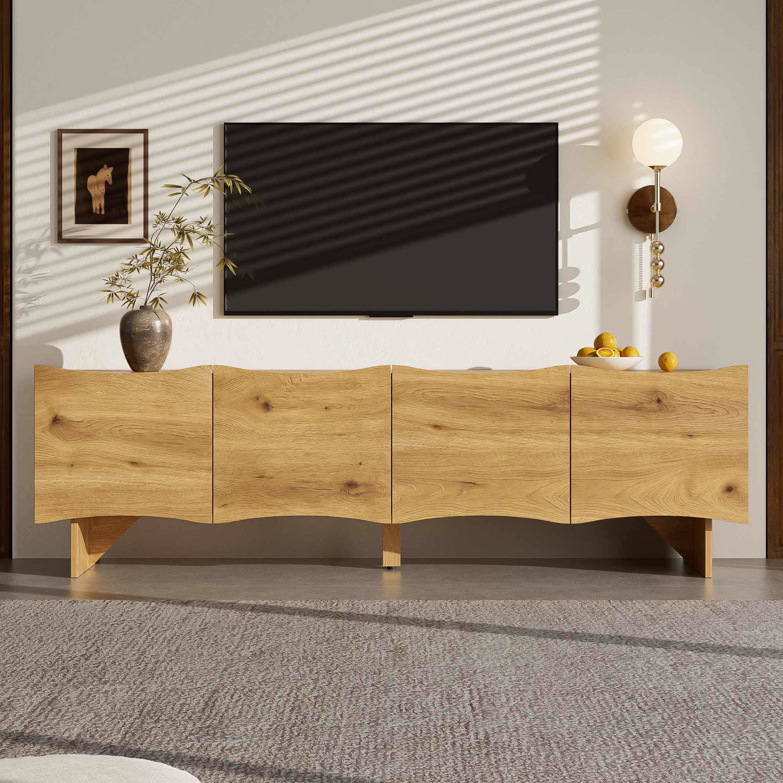 Moderne TV-bord med bølgedesign – 155 cm, kabelstyring
