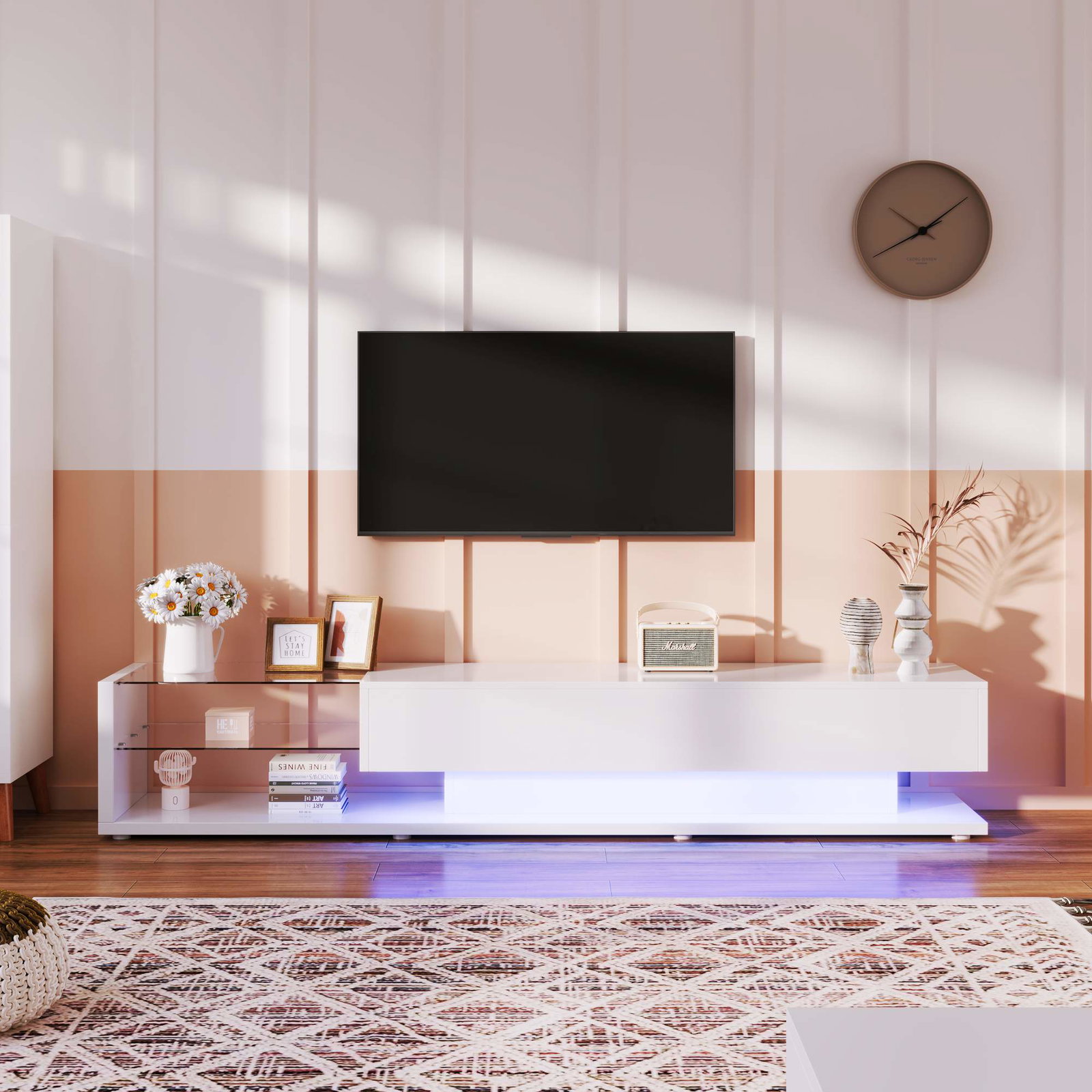 Højglans hvid TV-bord med justerbare LED-lys