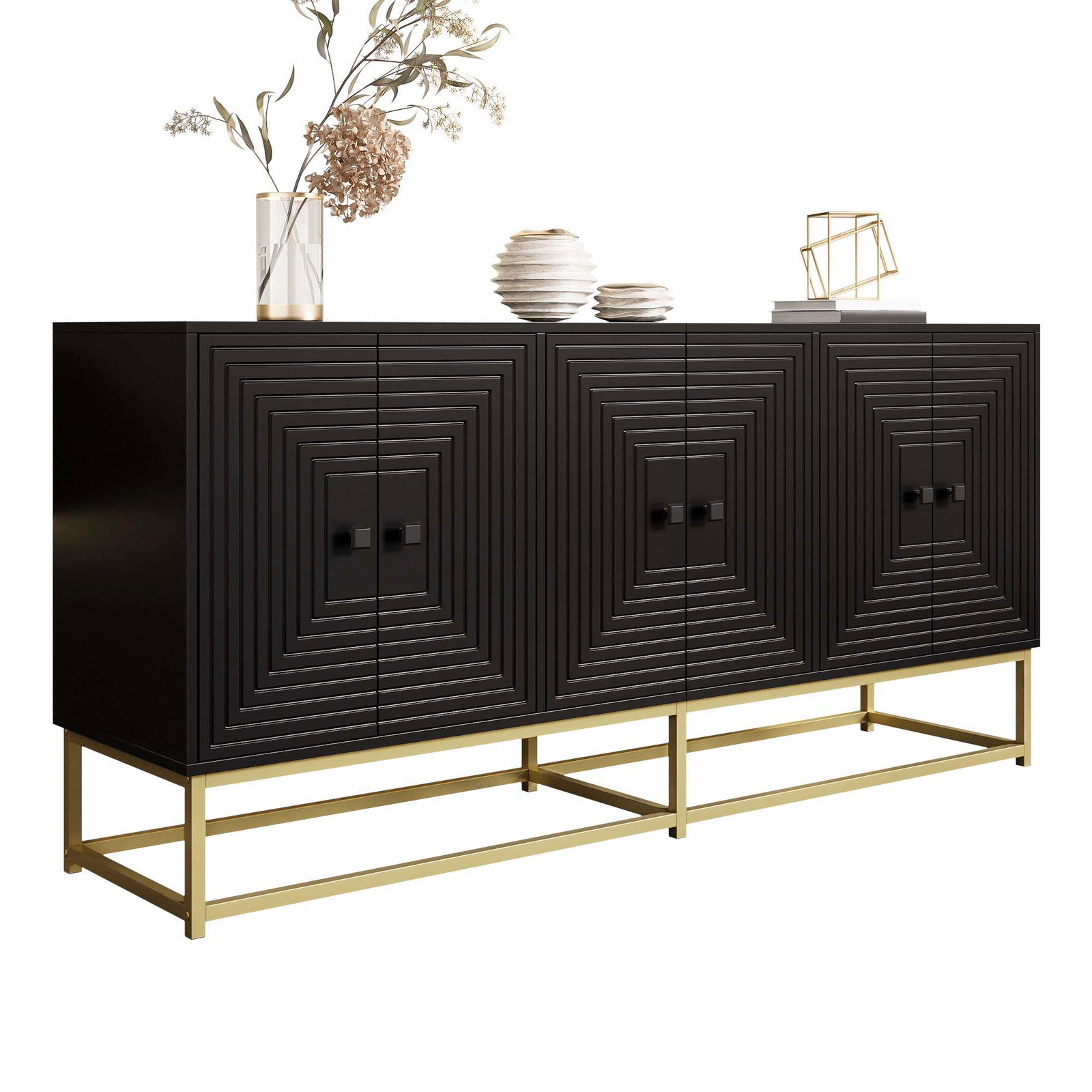 Sort opbevaringsskab med 3 dobbeltdøre – moderne mat finish