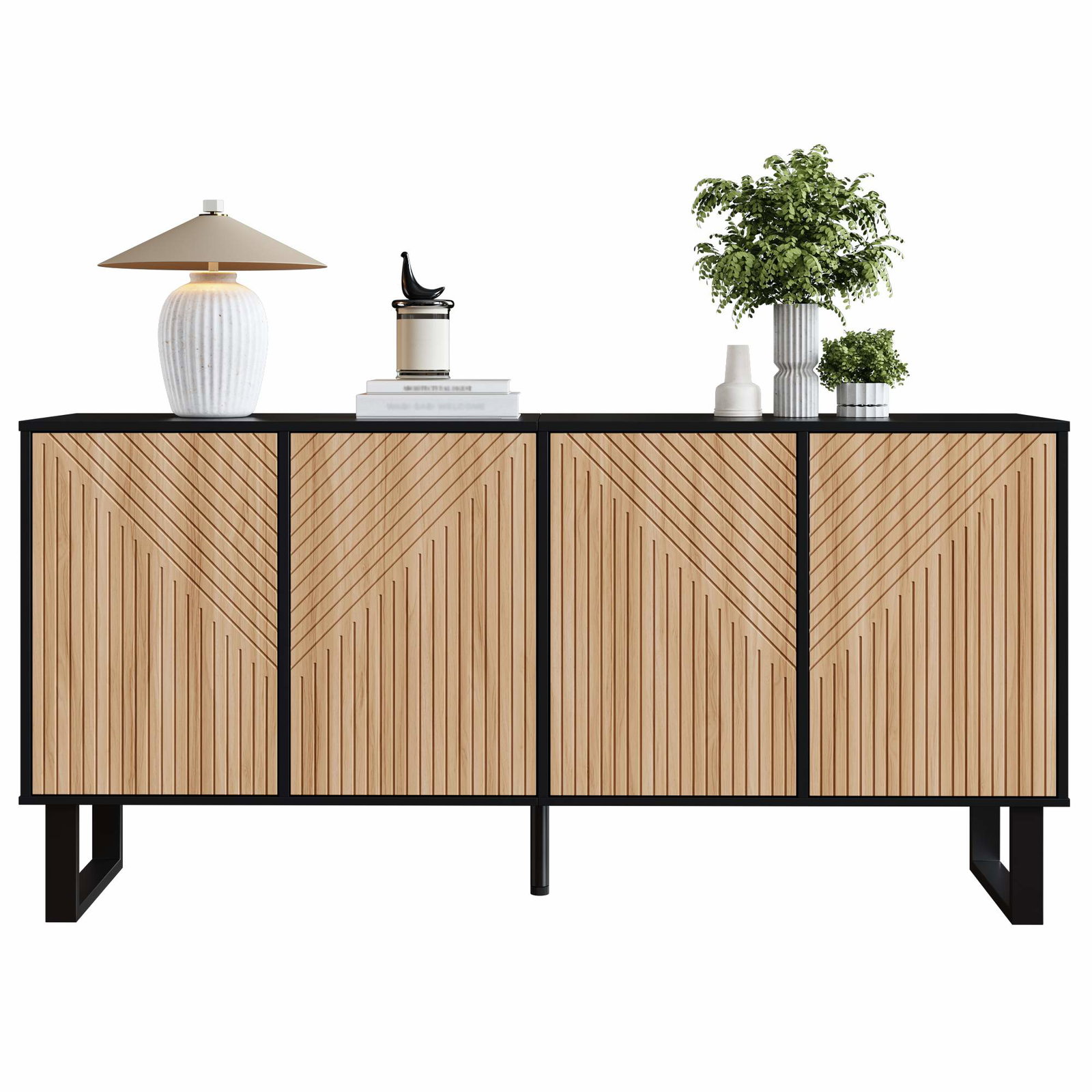 Moderne sort træskænk – Stor opbevaring, 3D-design