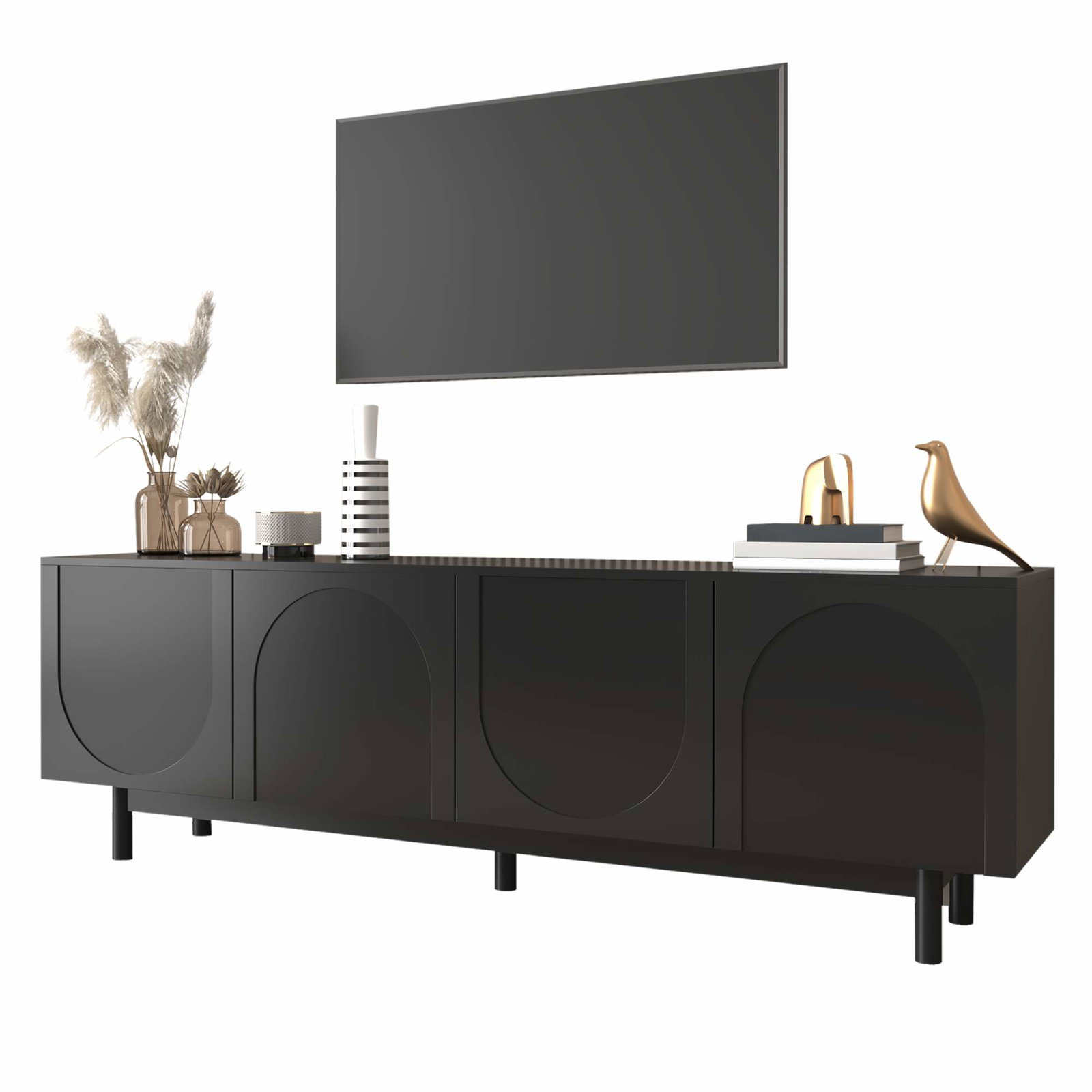Sort TV-bord med justerbare hylder – 175 x 38 x 56 cm
