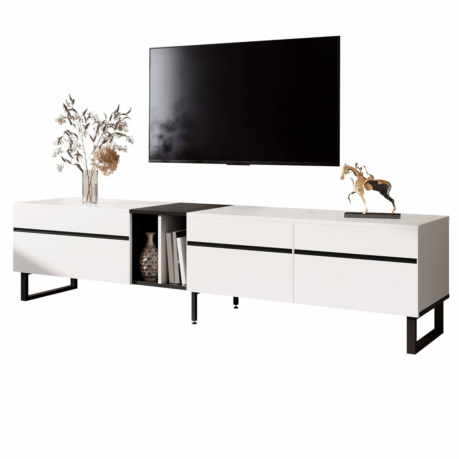 Hvidt TV-bord med opbevaring – 180 cm, minimalistisk design