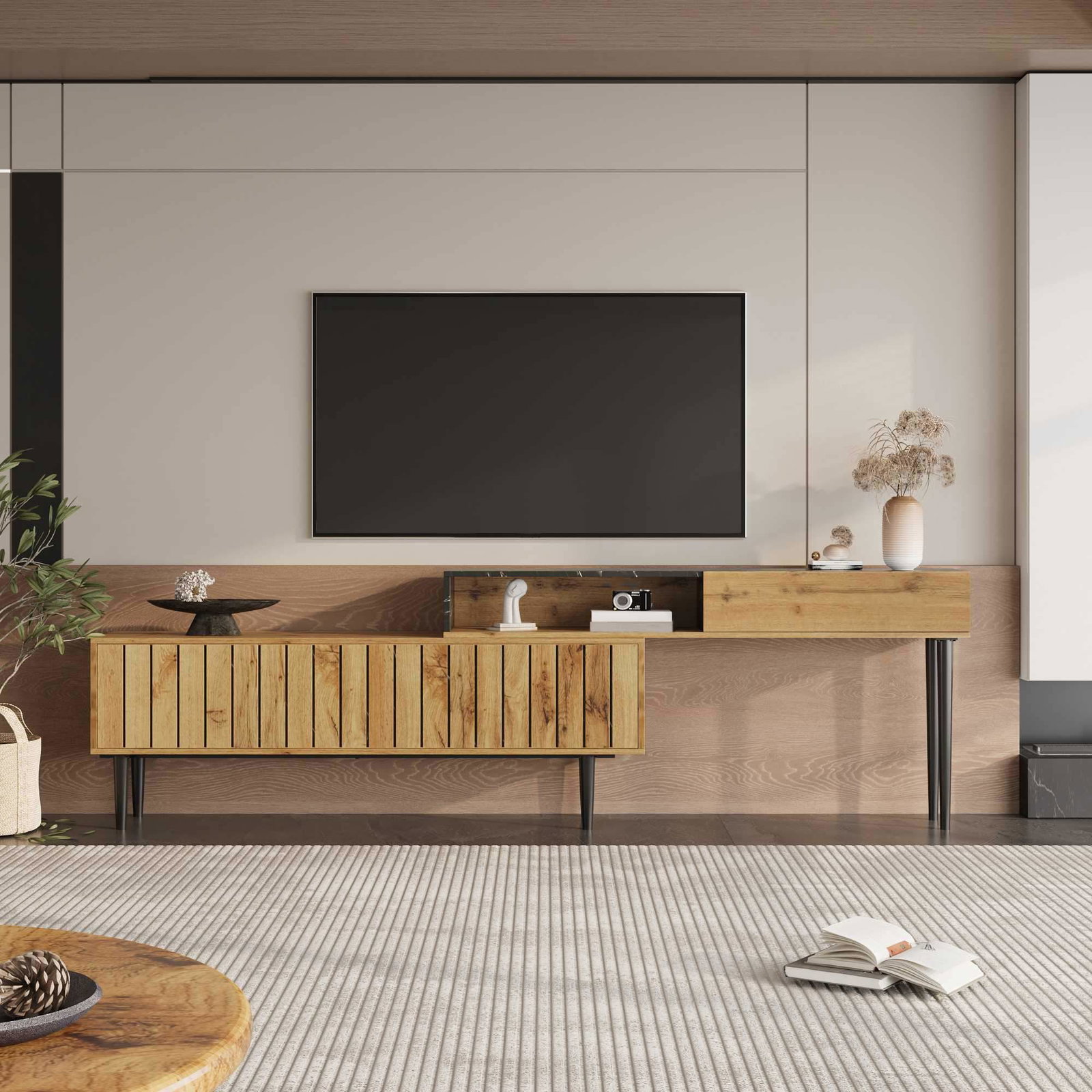 Moderne TV-bord med marmor- og træstrukturdesign