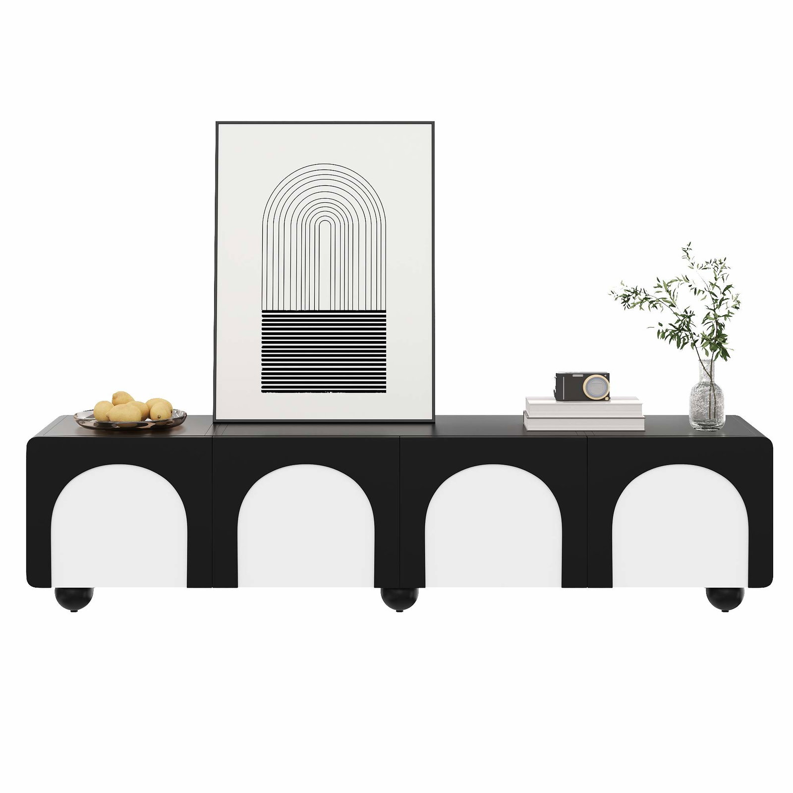 Sort & hvidt TV-bord – 2 skuffer, 2 døre, 180 cm