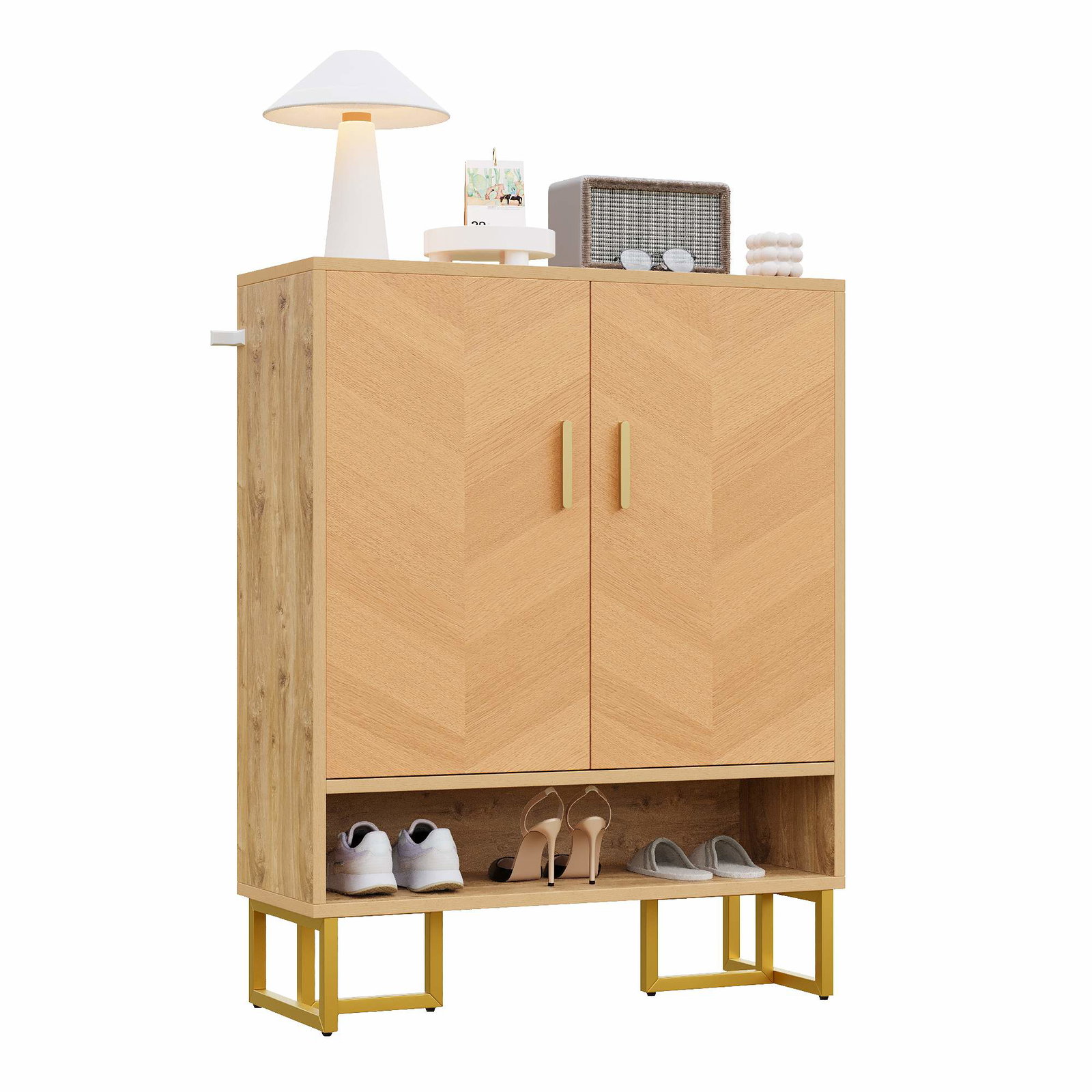 Skoskab med guldramme – Slank, elegant opbevaring