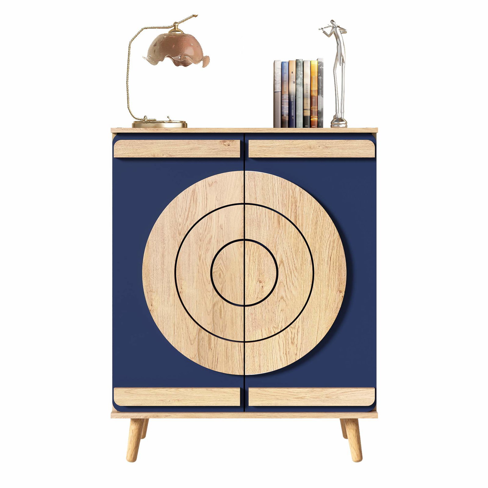 Moderne skoskab med geometriske låger – blå/natur