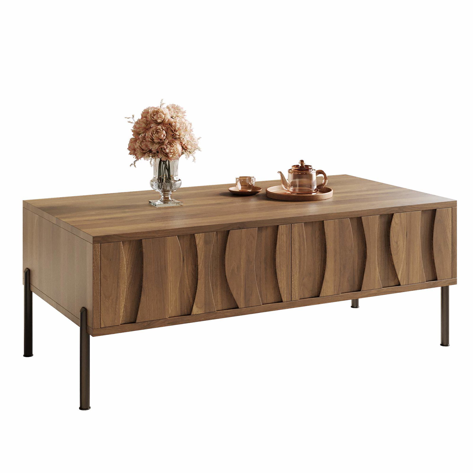 Retro sofabord med skuffer – naturtræ, 105x55x41 cm