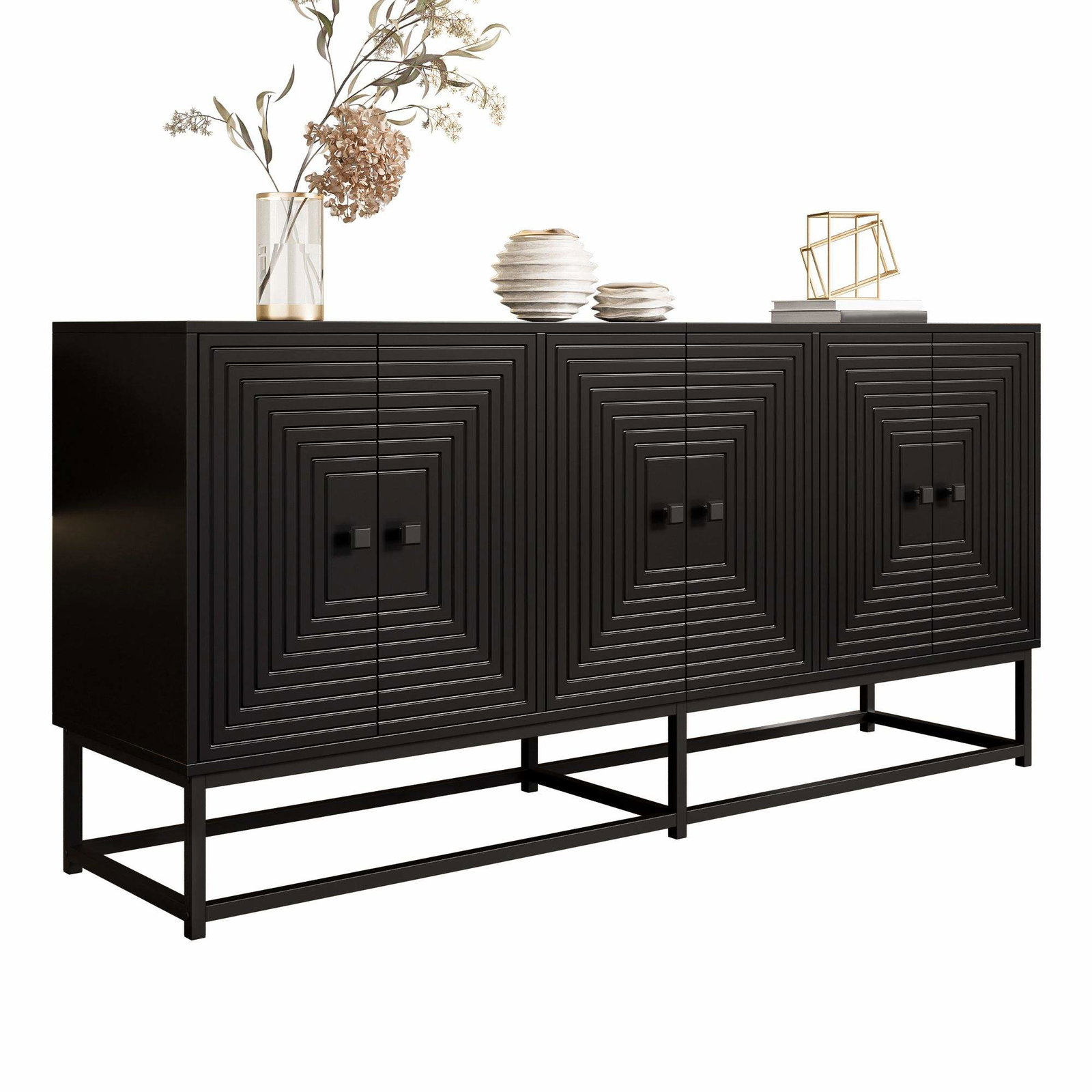 Sort opbevaringsskab med 3 dobbeltdøre – moderne mat finish