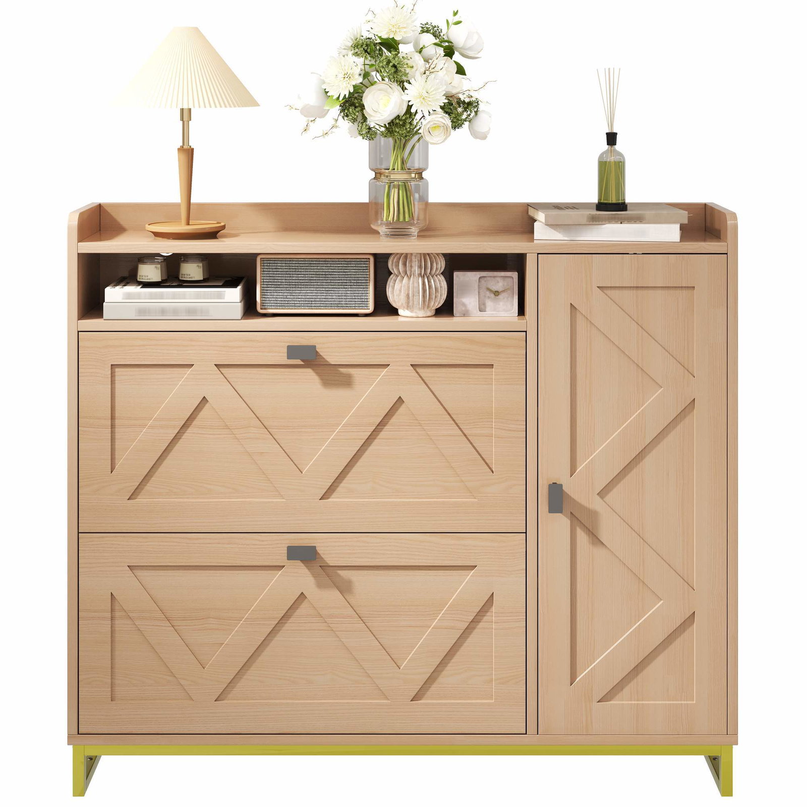 Skoskab med geometriske låger – pladsbesparende design