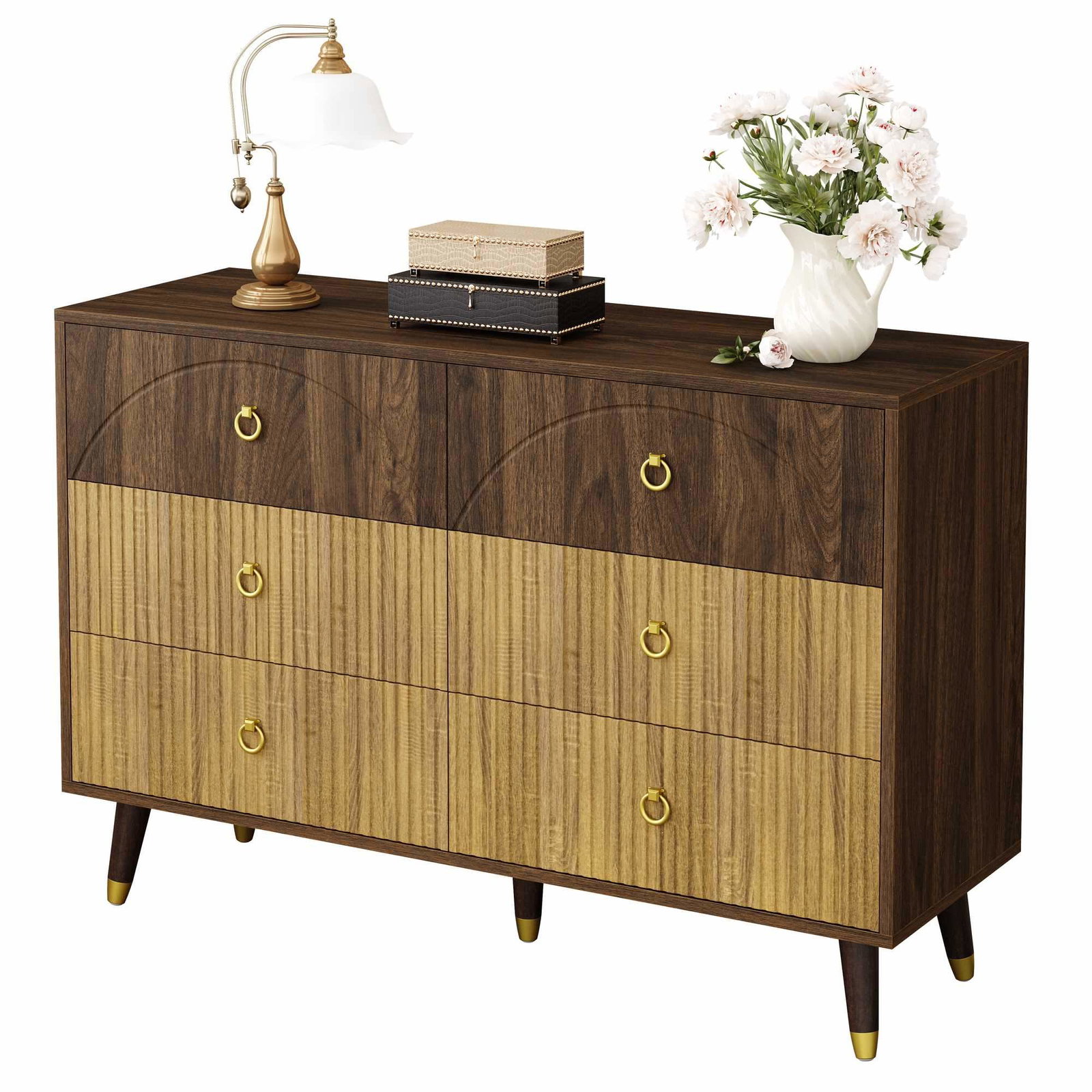 Skænk i vintagestil med seks skuffer – 120x40x81 cm