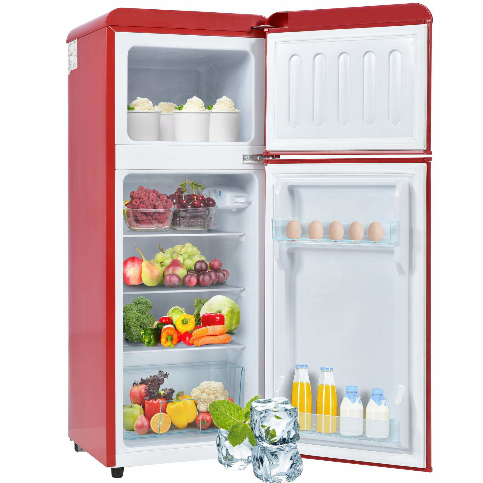 Kompakt retro køleskab/fryser, 92L, dobbeltzone, LED-lys
