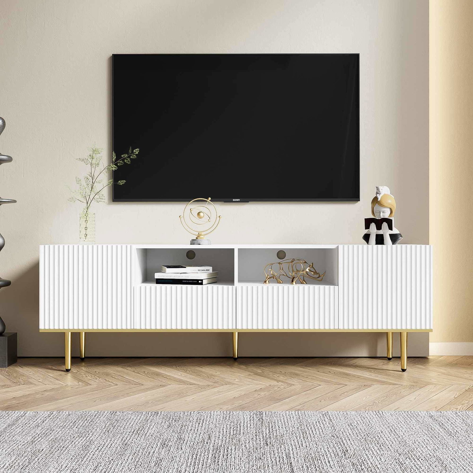 Moderne TV-bord med gulddetaljer – Sort og guld