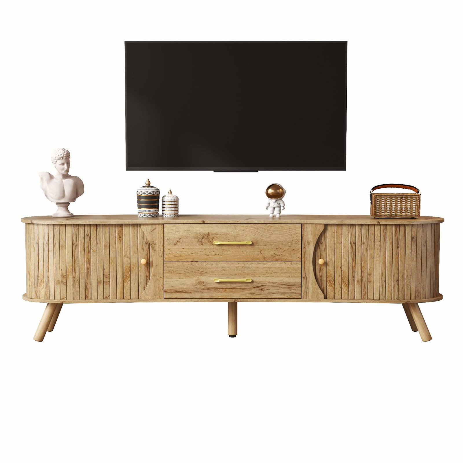 Ærteformet TV-bord – MDF, skydedøre, skuffer