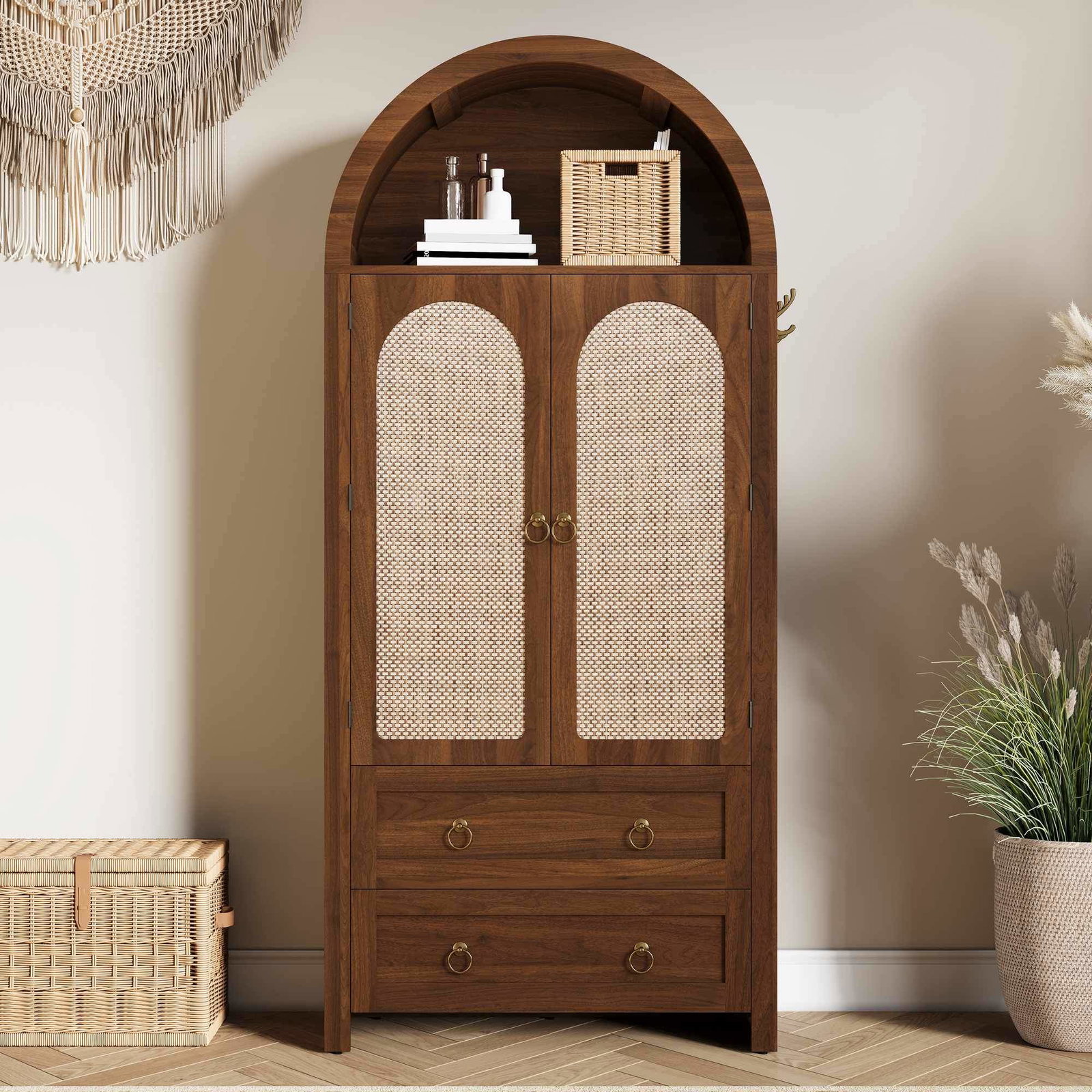 Rattan skænk med dobbelte skuffer – Vintage Charm