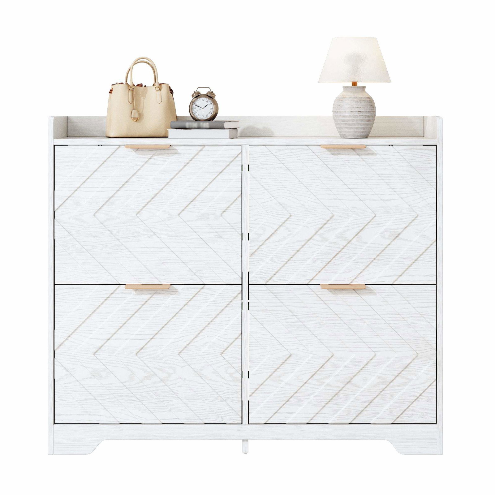 Hvidt skoskab – 4 flip-rum, pladsbesparende design