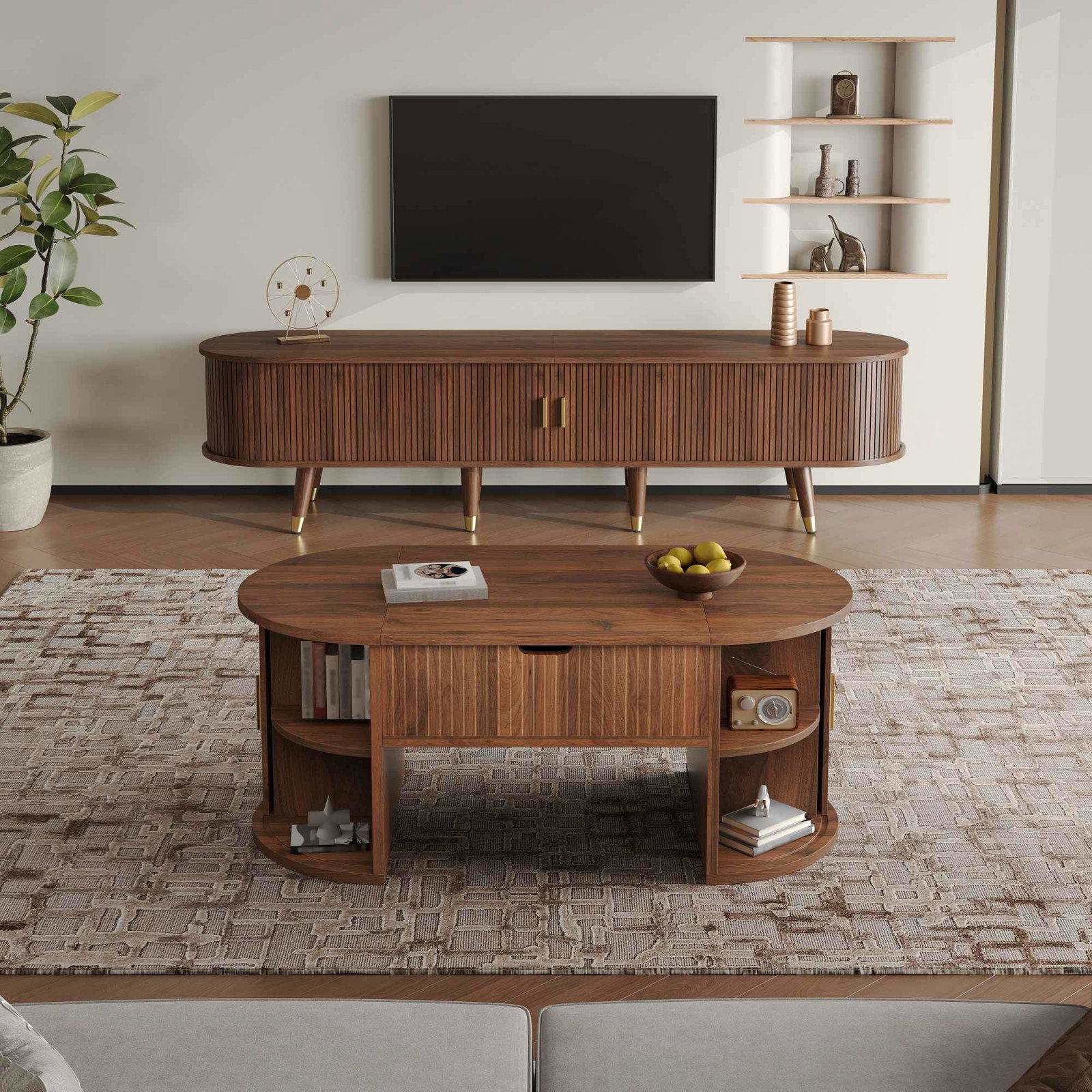 Mid-Century stuesæt – Løftebord, TV-skab