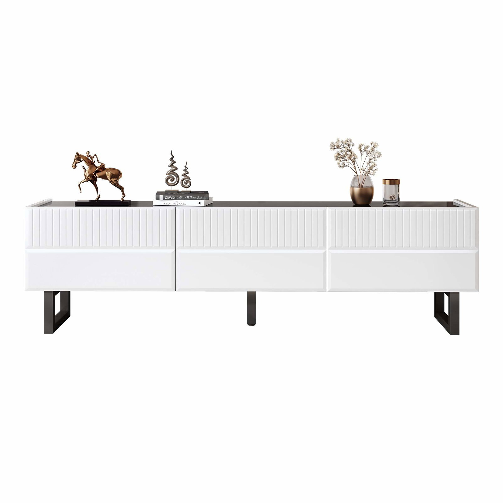 Sort-hvidt TV-bord med opbevaring – 170 x 35 x 47 cm