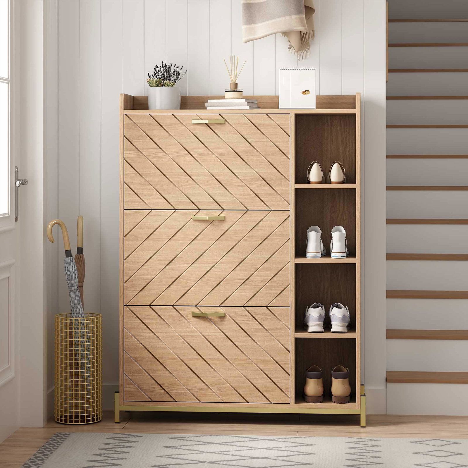 Skoskab i nordisk stil – egetræsfinish, pladsbesparende design