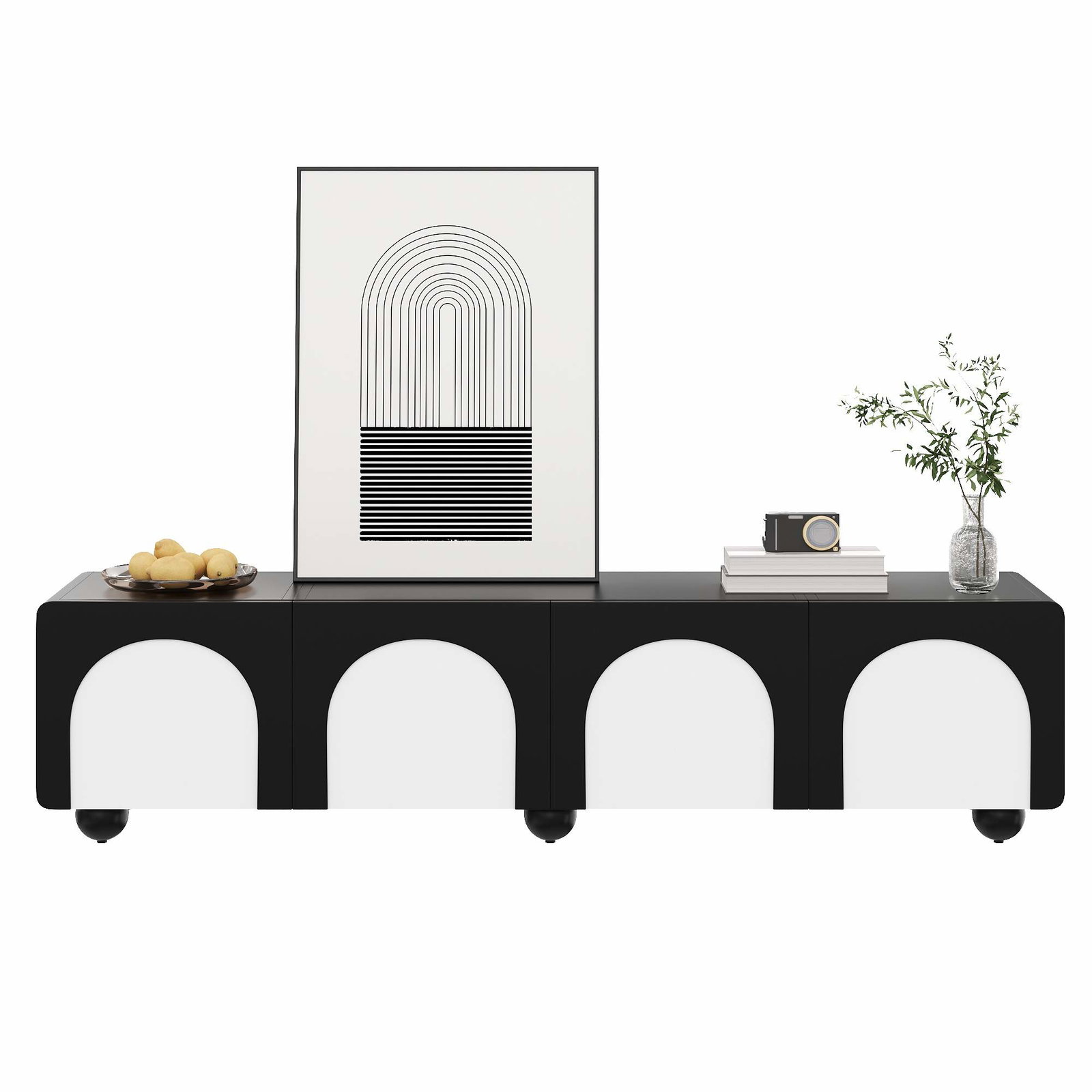 Sort & hvidt TV-bord – 2 skuffer, 2 døre, 180 cm