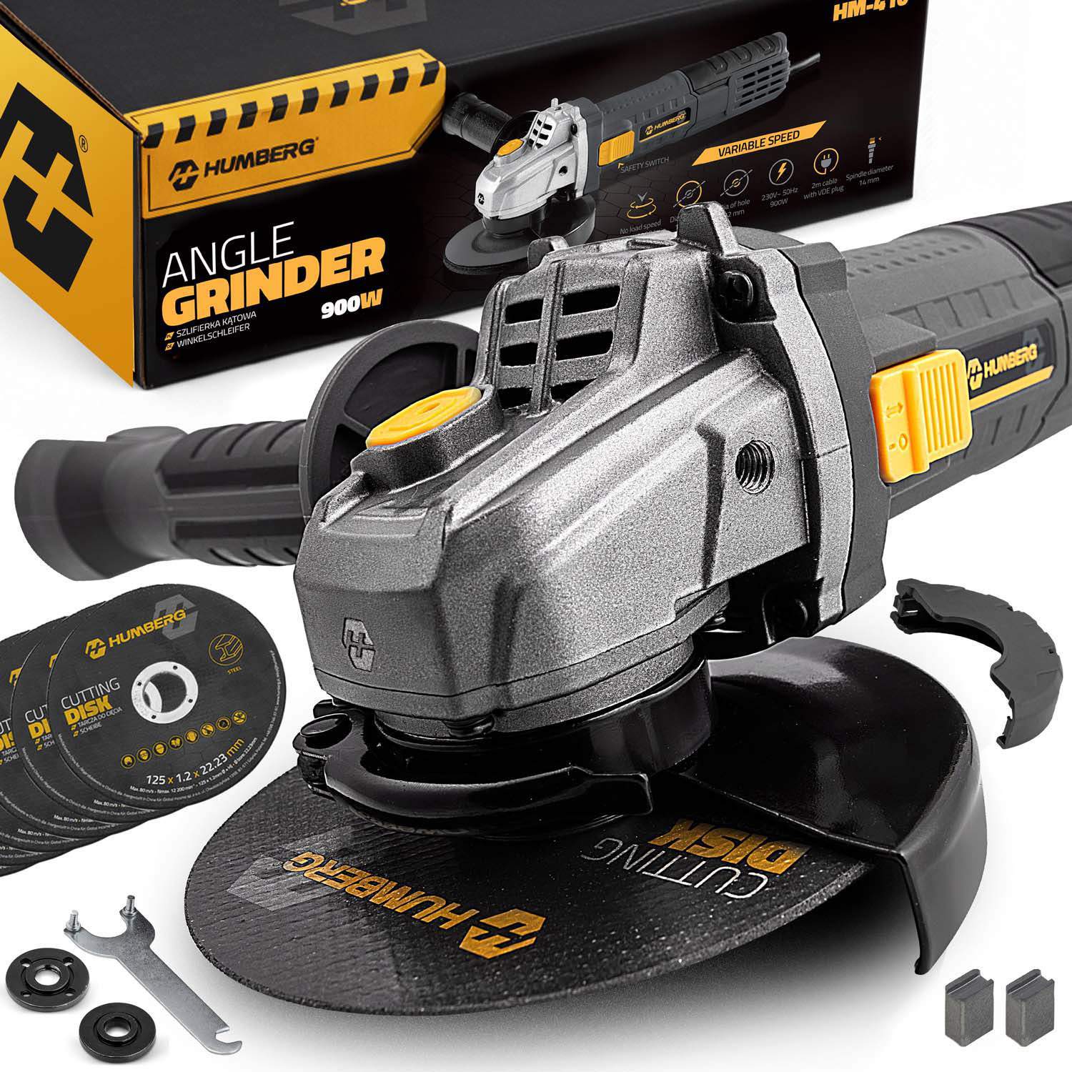 Diax 900W vinkelsliber, hastighedskontrol, 10 skiver, 125 mm, kraftfuld vinkelsliber Humberg HM-410