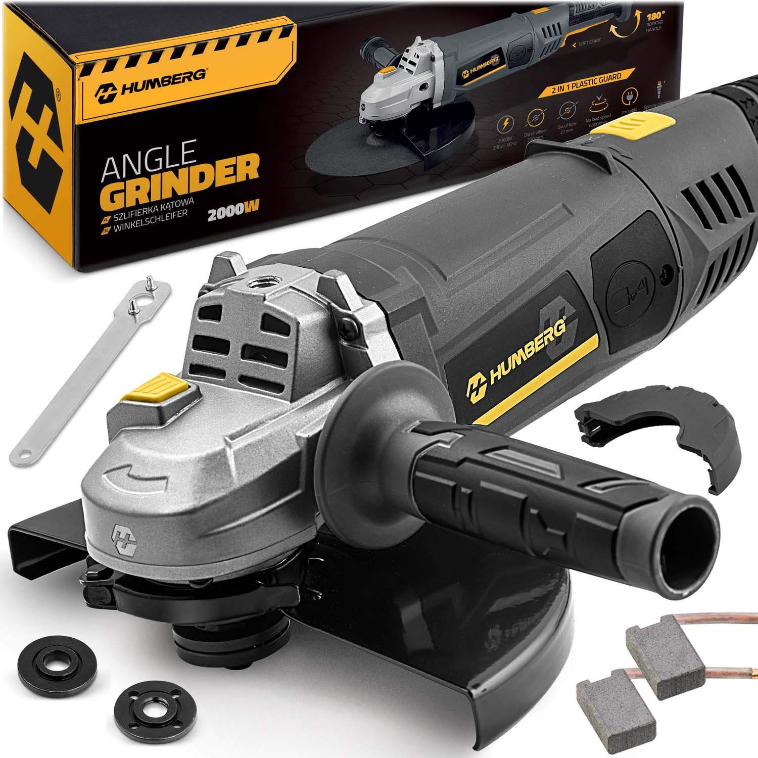Diax 2000W 230mm vinkelsliber langsomtstartende kraftfuld vinkelsliber Humberg HM-413