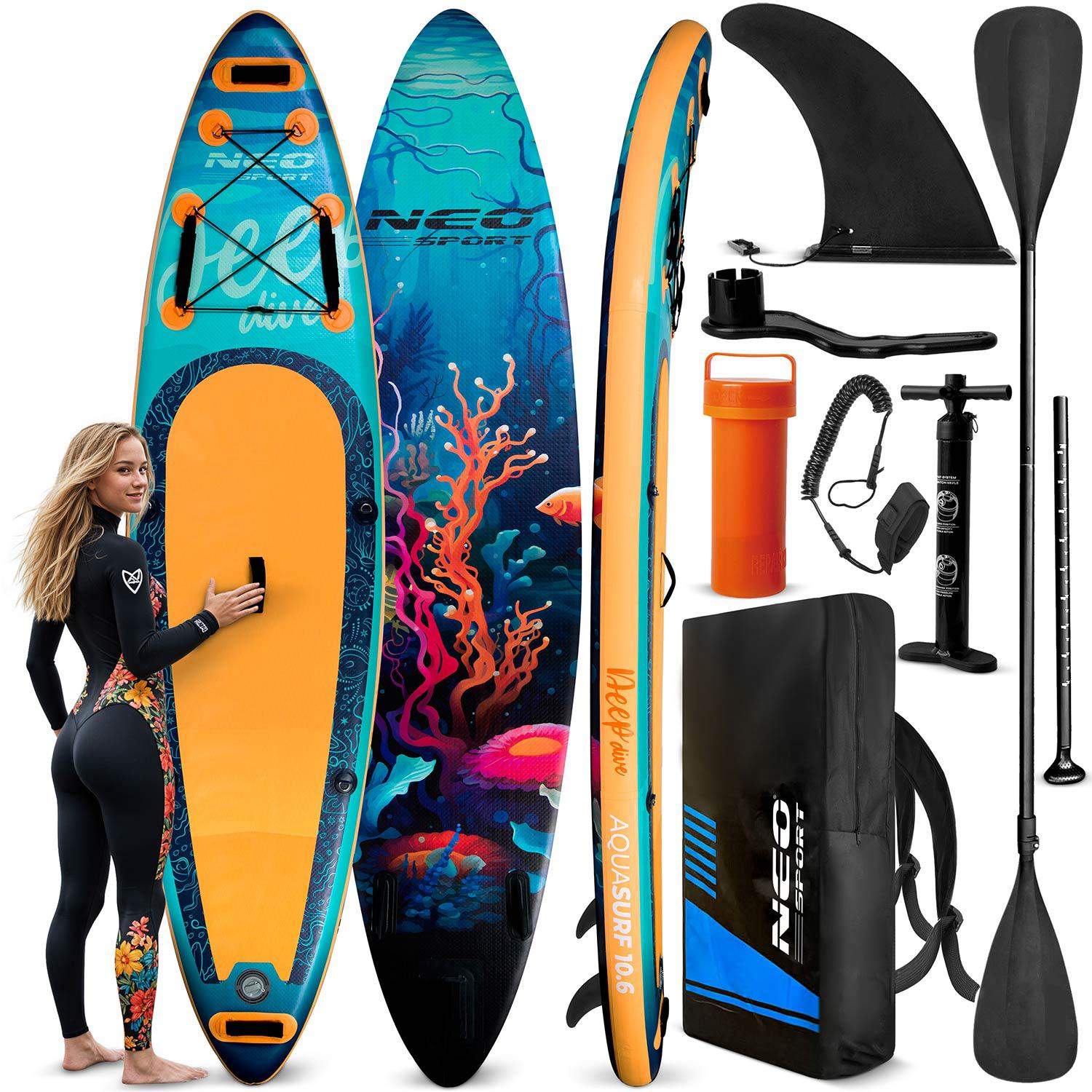 Oppusteligt SUP-board 320 cm – Padle, pumpe, rygsæk inkluderet