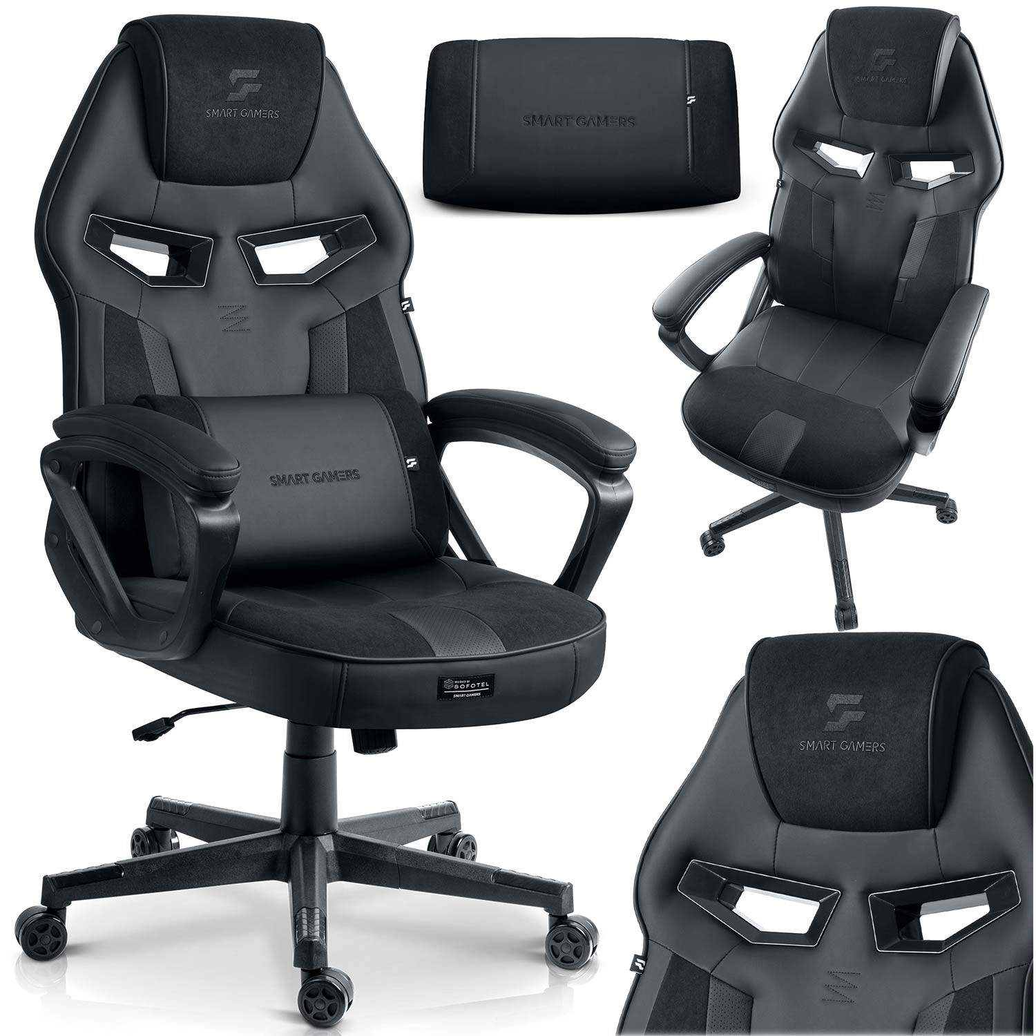 Ergonomisk gamingstol med lændestøtte og 360° drejning