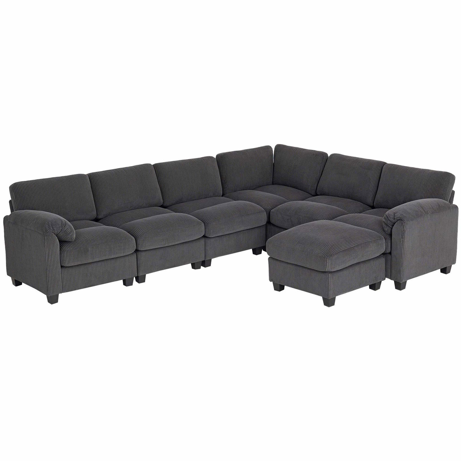 Mørkegrå U-formet sofa med fodskammel – snor, 292x224 cm