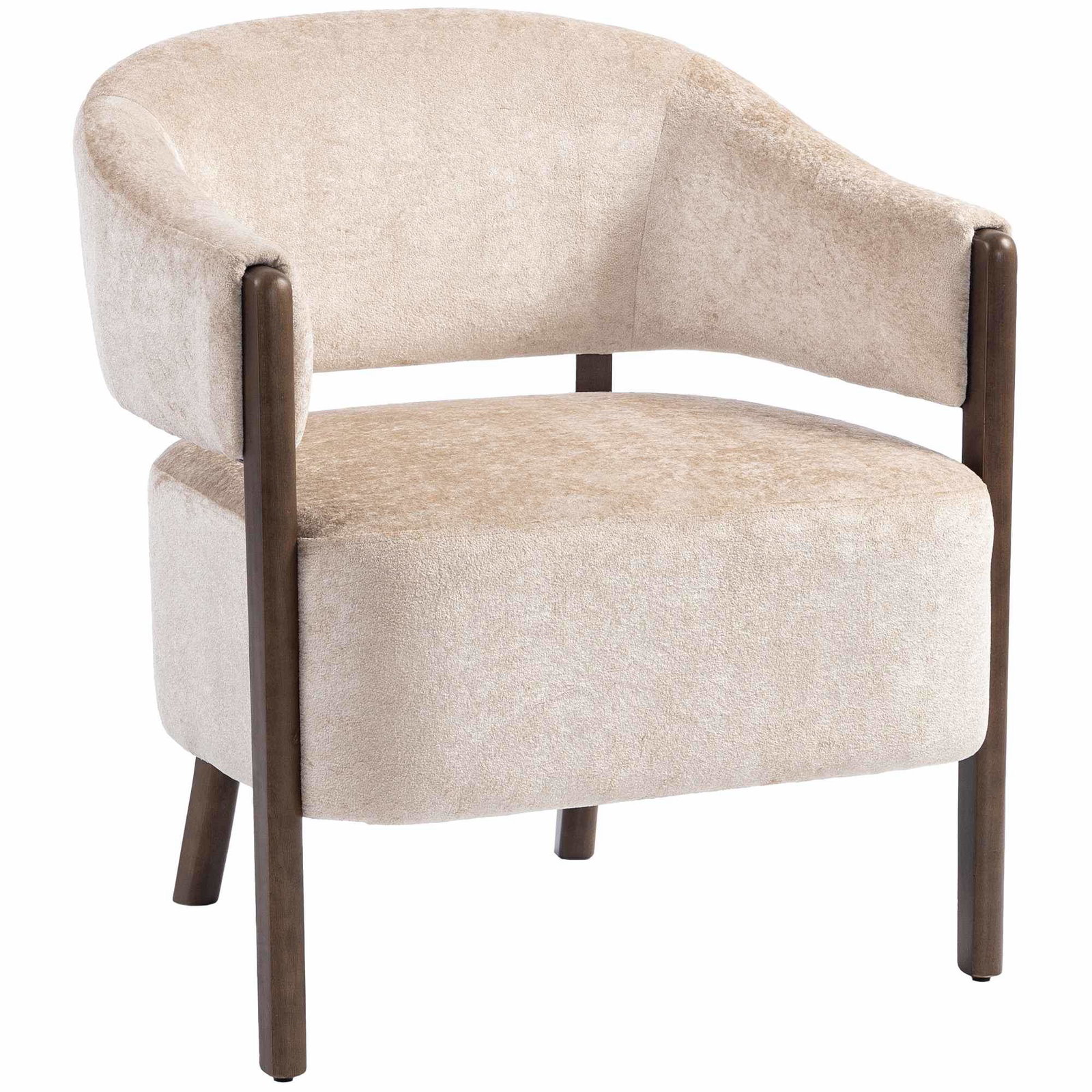 Chenille lænestol med massivt træstel – Beige