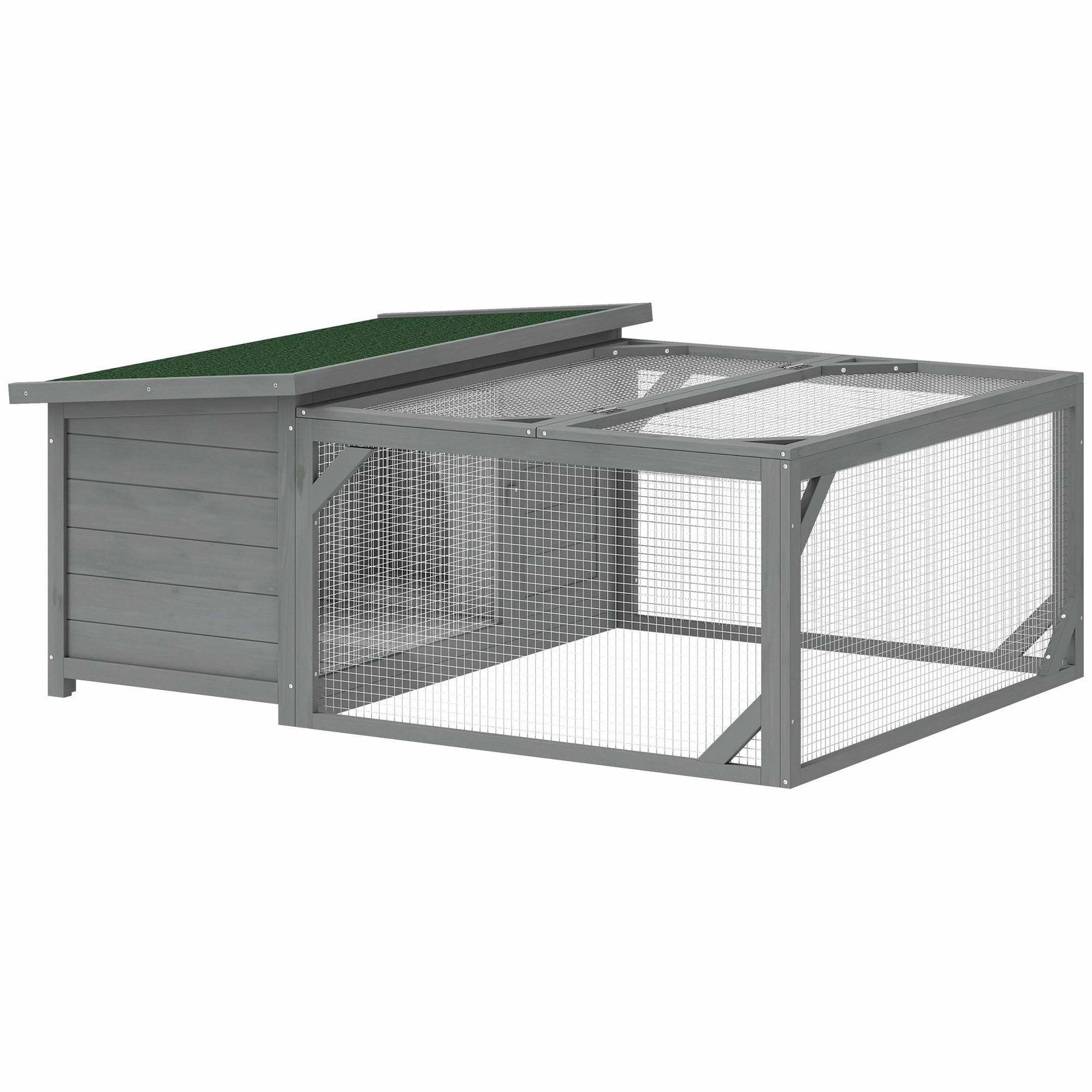 Kaninbur med åbningsbart tag – 125,5x100x49 cm, grå