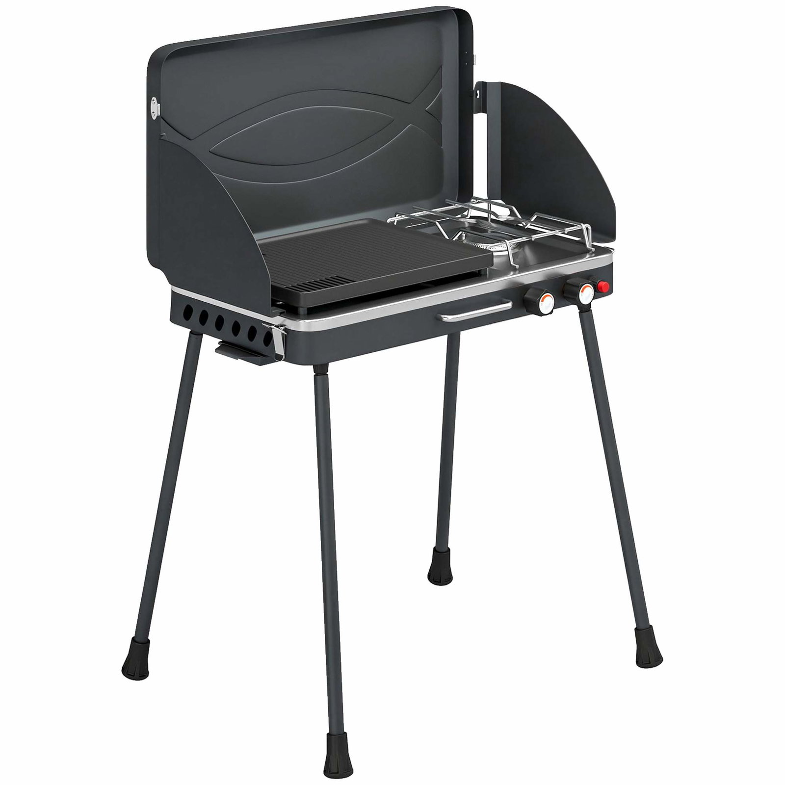Bærbar gasgrill med 2 brændere – 7 kW, kan omdannes til bordplade