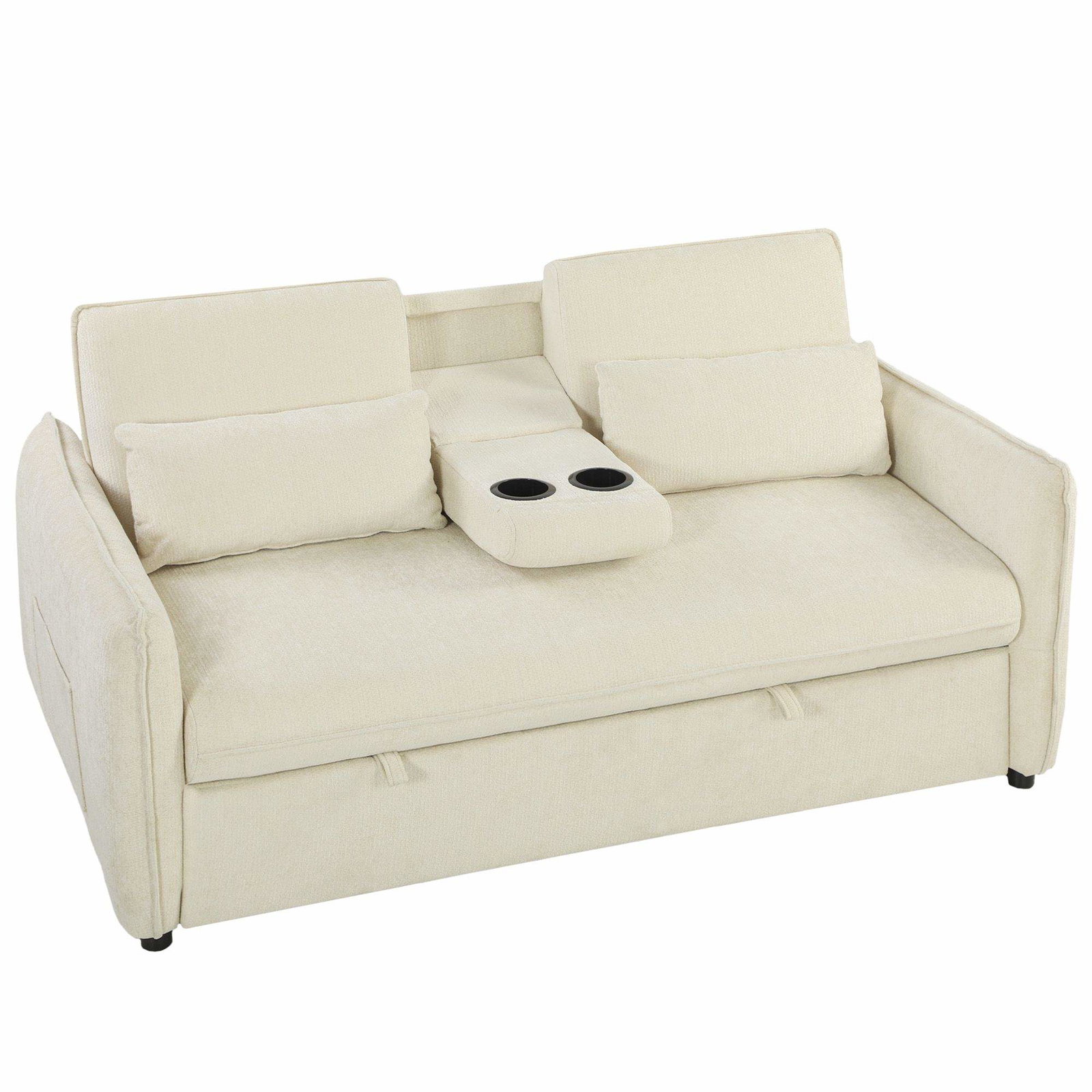 Justerbar 3-i-1 sovesofa med kopholdere – Beige