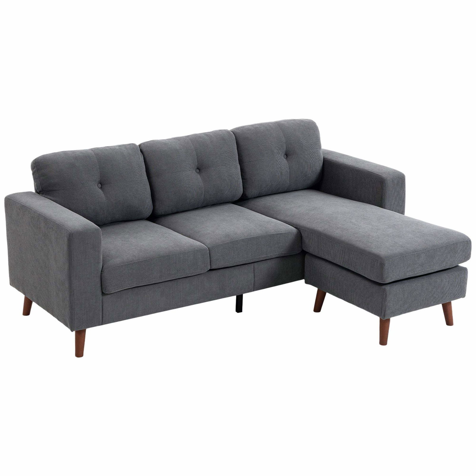 Mørkegrå L-formet sofa – Vendbar chaiselong, fløjlsstof