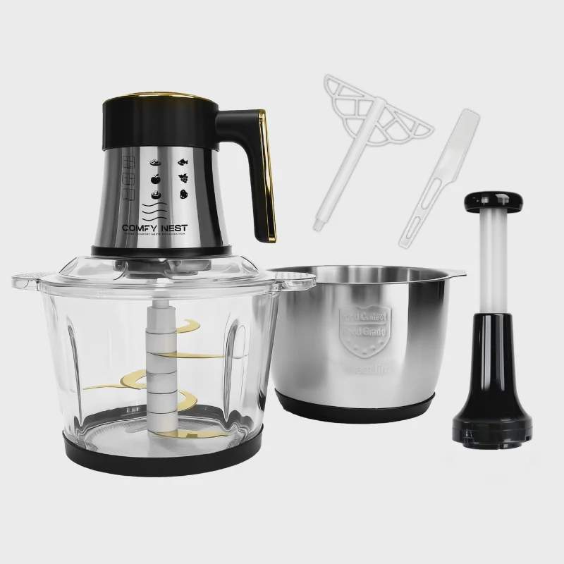 Comfy Nest CN-FP2X3: 200W 3-i-1 dobbelt multifunktionel foodprocessor og piskeris/mixer - 3L+3L