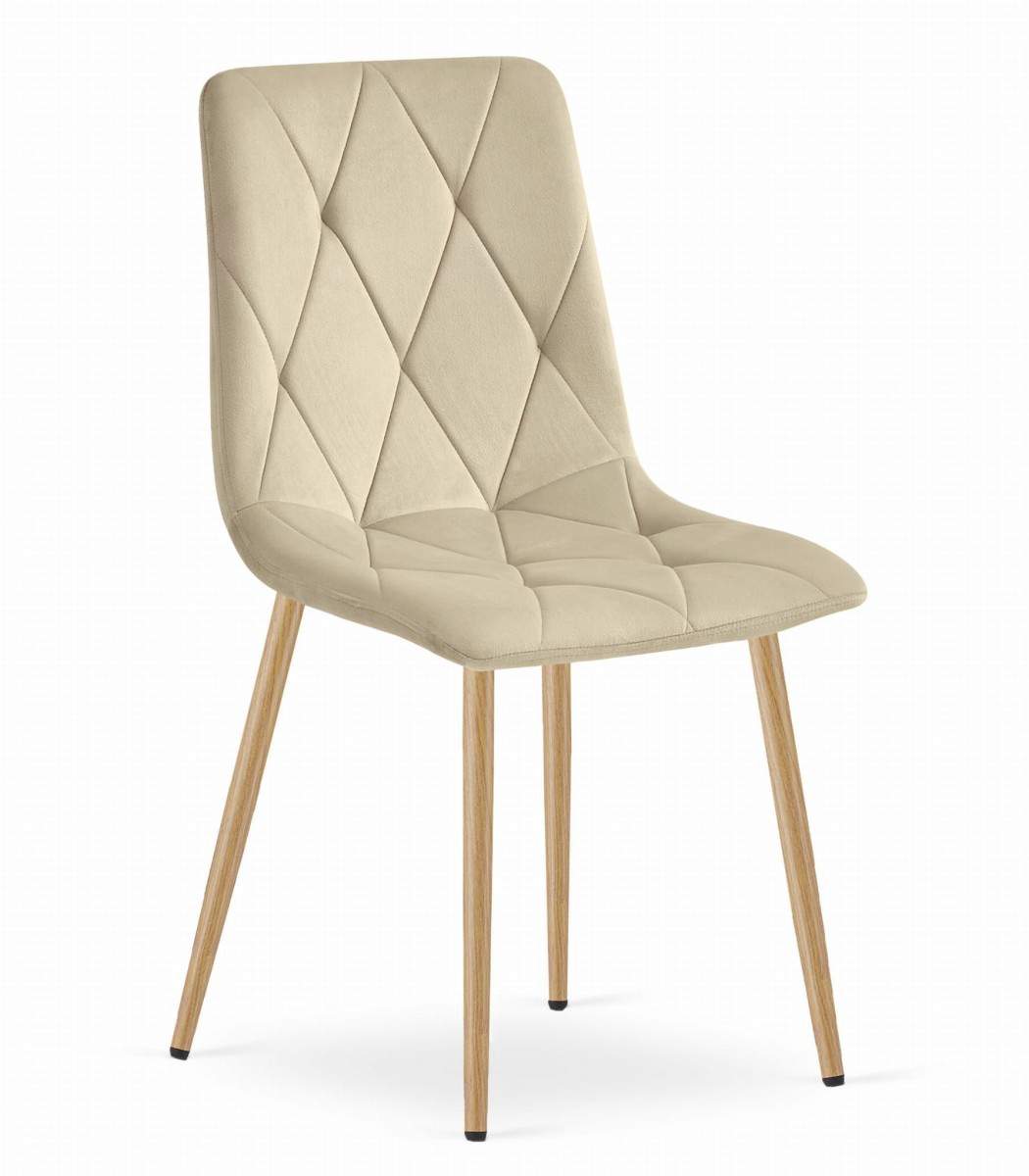 Spisestol i fløjlsquiltet materiale – beige, metalben
