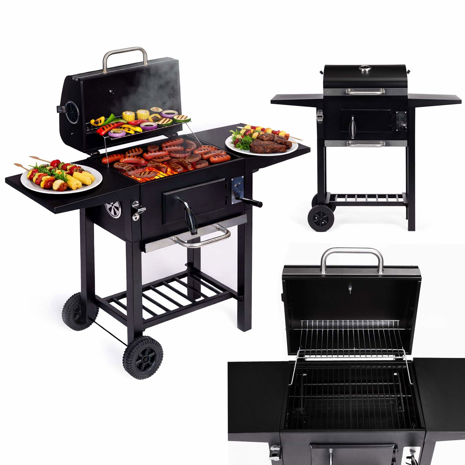 Kulgrill til haven med justerbar rist og termometer