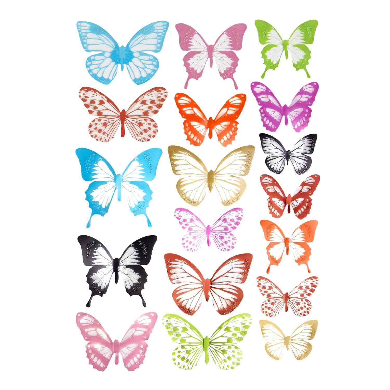 18x 3D Dekorative Sommerfugle - Flerfarvet