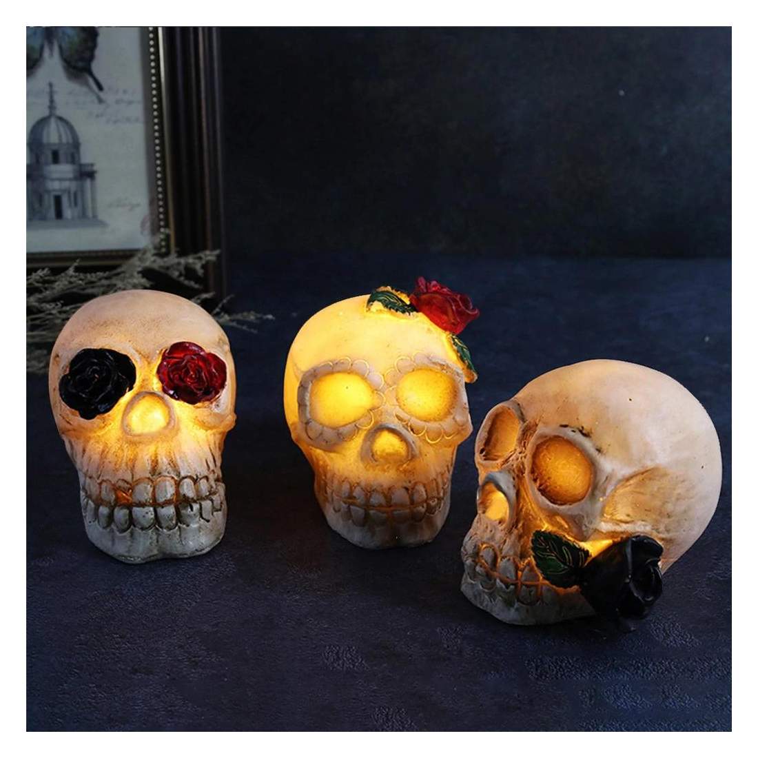 3x Dödskallelyktor, Dekoration - Halloween | Hem & Hobby - Hem & Hushåll - Inredning & Dekoration - Bords- & Väggdekoration | Pryloteket