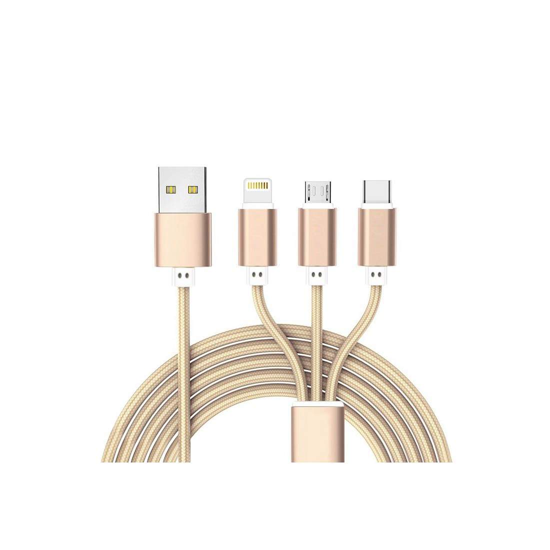 Laddningskabel 3 i 1 - Guld | Elektronik - Tillbehör Mobil & Surfplatta - Mobiltillbehör - Mobilladdare | Pryloteket