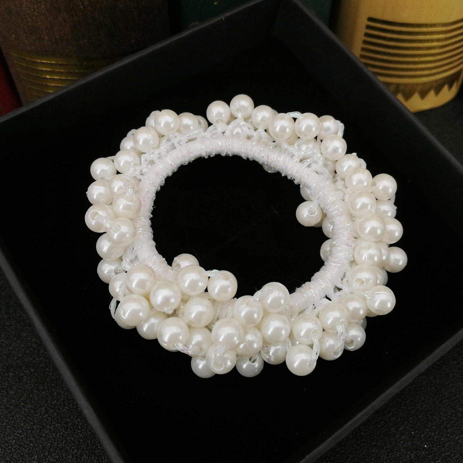 Hårelastik med Perler - Hvid