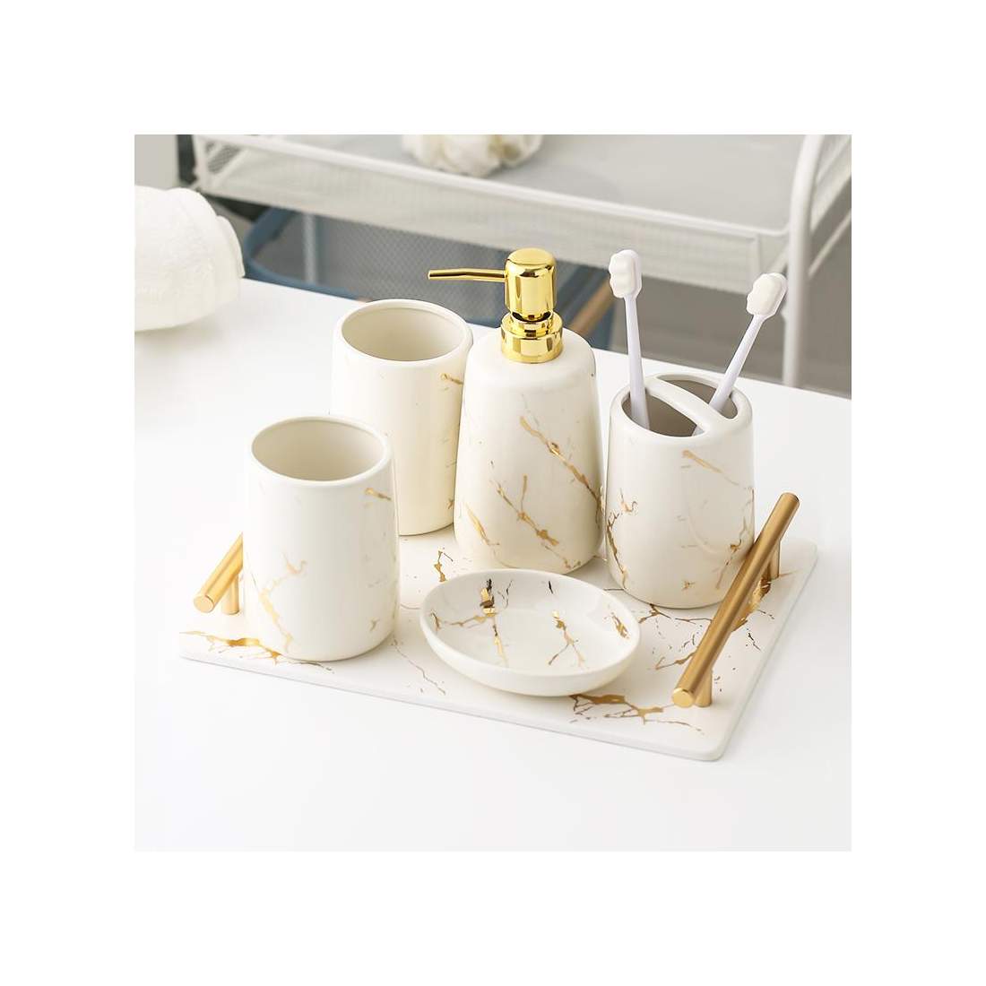 Badrumsset i 5 delar - Vit | Hem & Hobby - Hem & Hushåll - Badrum - Tandborsthållare | Pryloteket