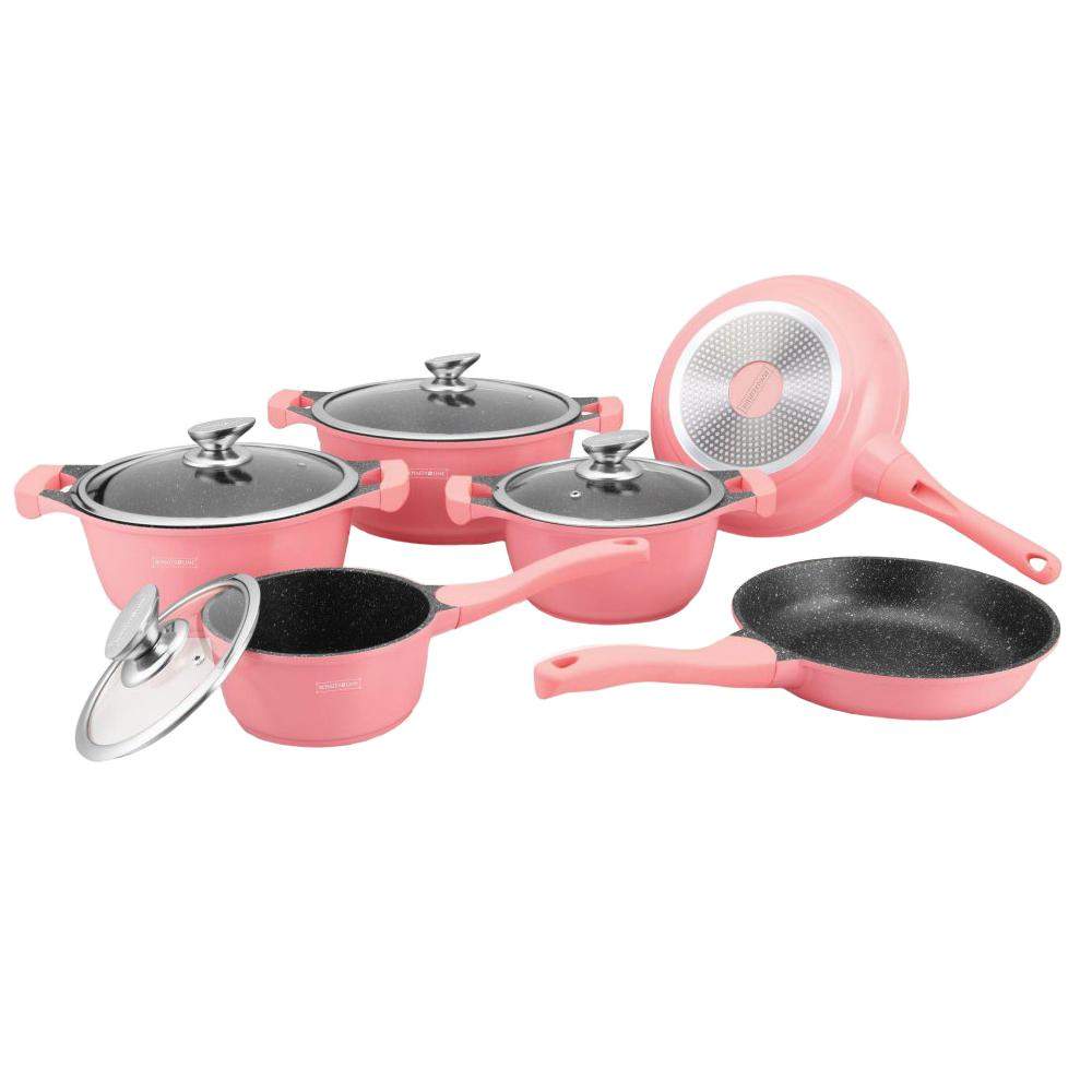 Stegpande- og Grydesæt, 6 Køkkengrej - Lyserød