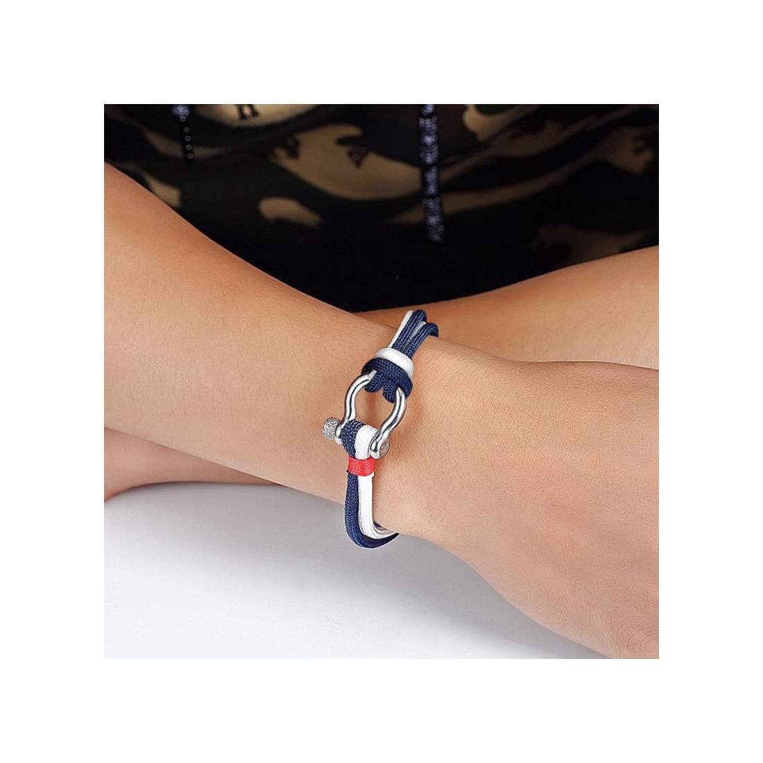 Armband, Rep på D-Ring - Dubbel Blå / Vit